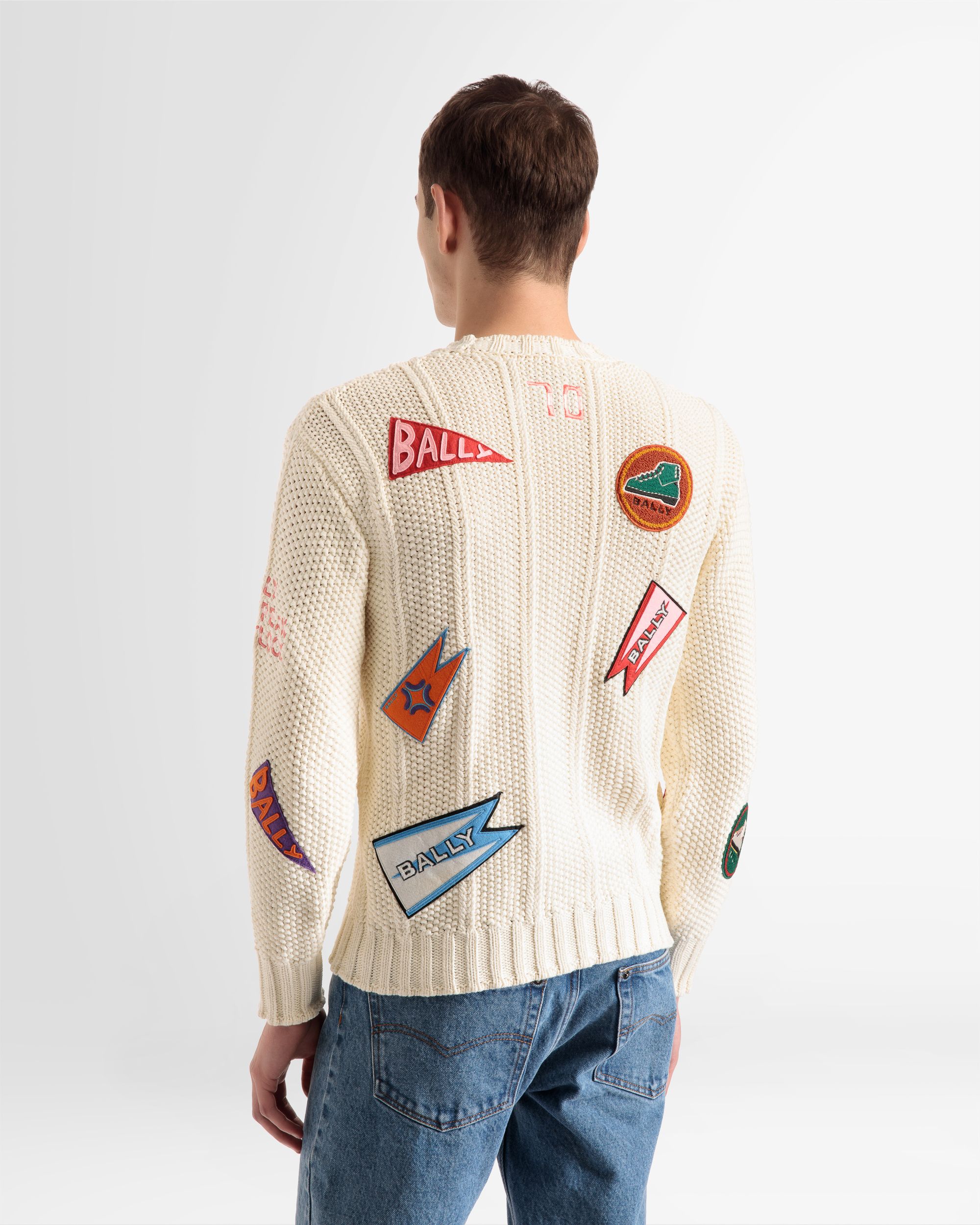 Peak Outlook Crew Neck Sweater In Bone Cotton - Men's - Bally - 06
