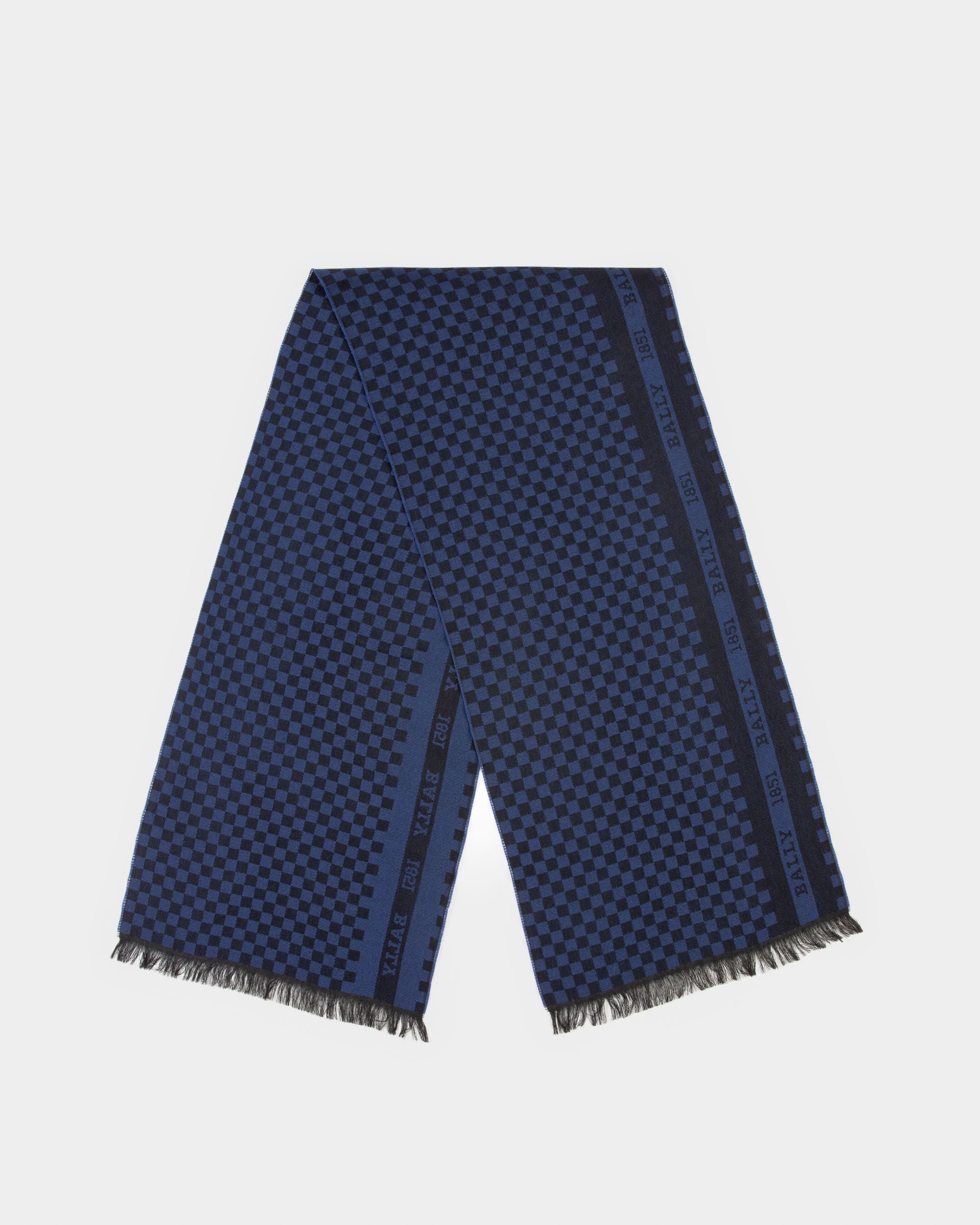 Checked Scarf Wool Accessory In Blue - Men's - Bally - 01