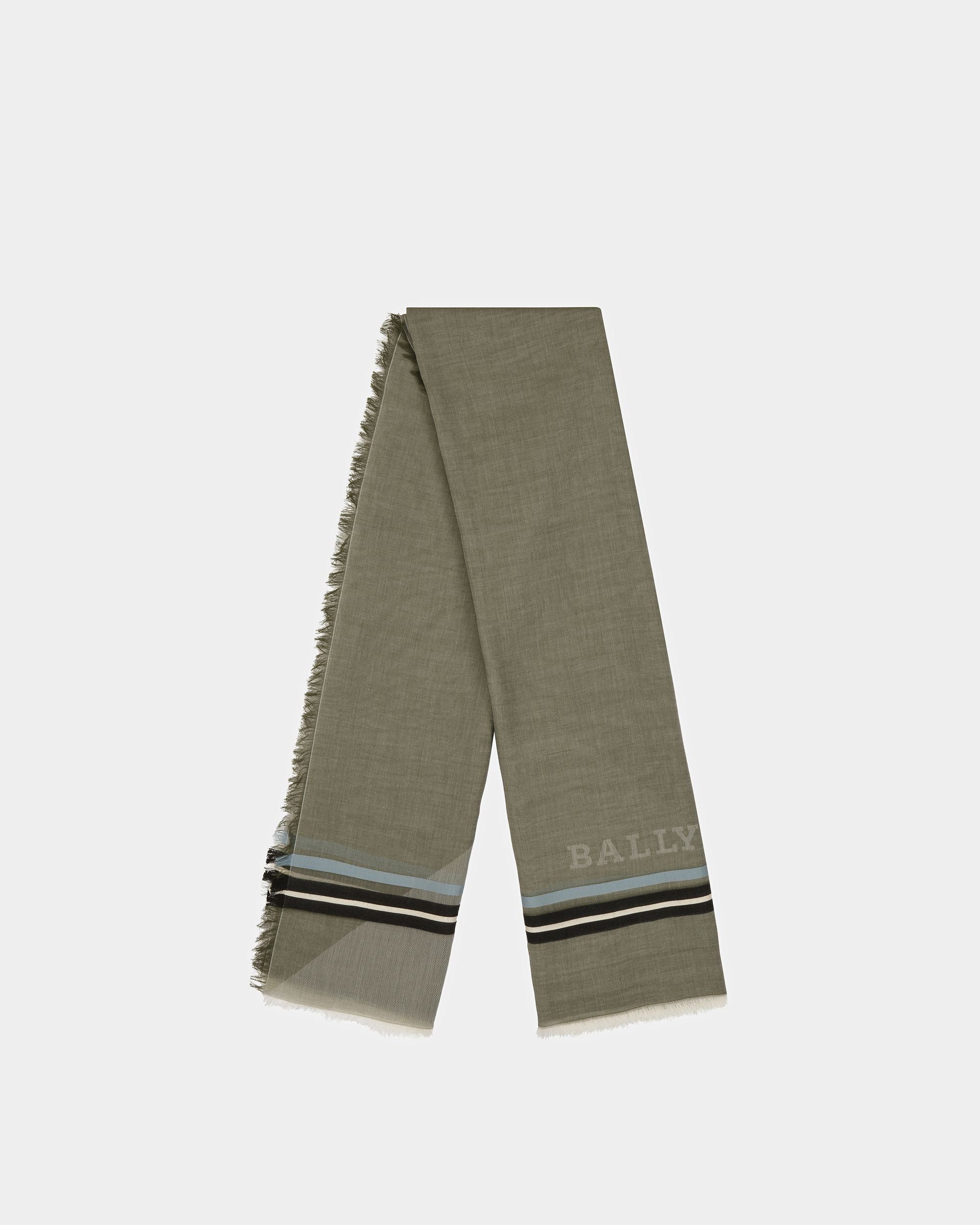 Cotton Stripe Scarf In Sage - Men's - Bally - 01