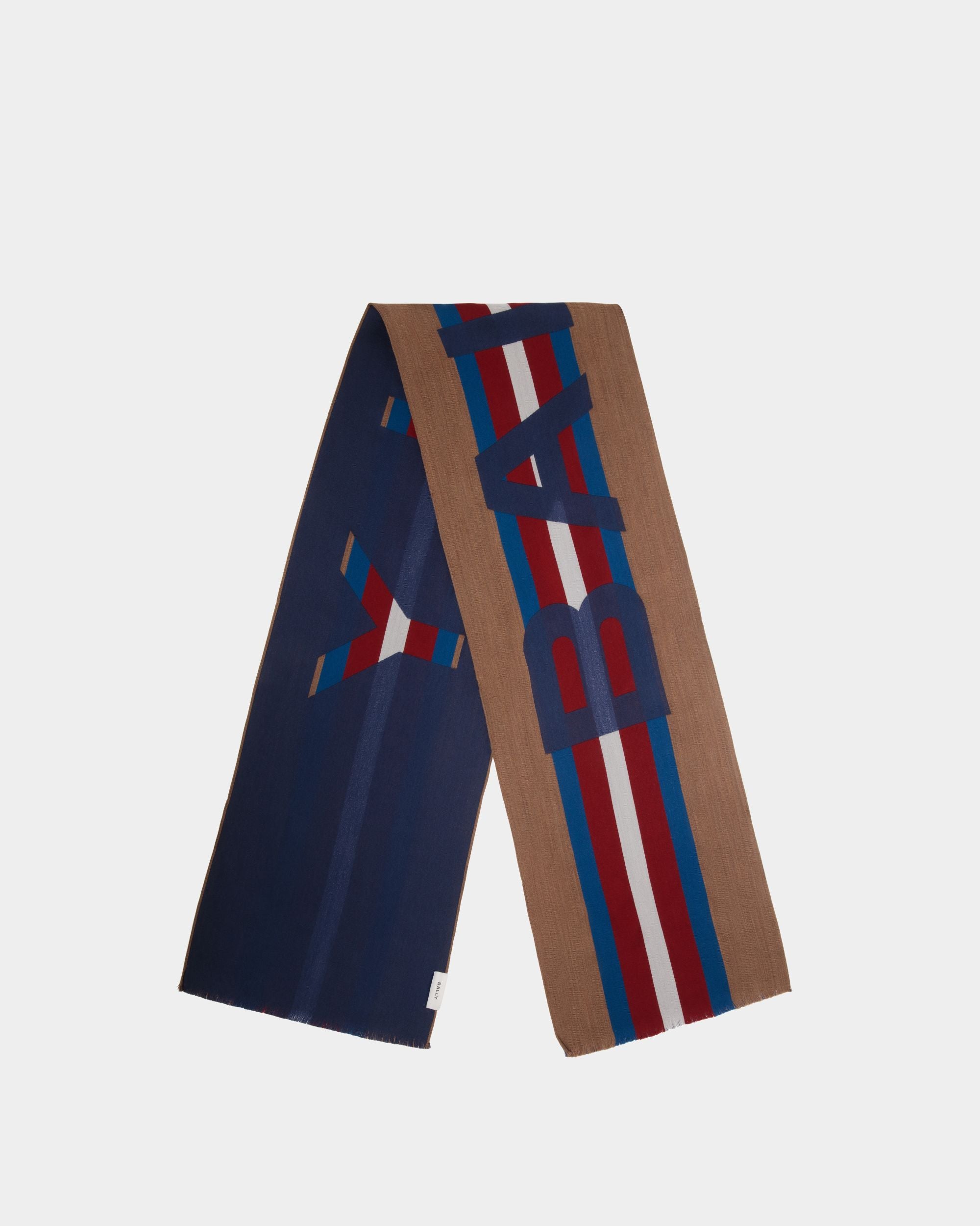 Jacquard Scarf In Marine Wool And Silk Mix - Men's - Bally - 01