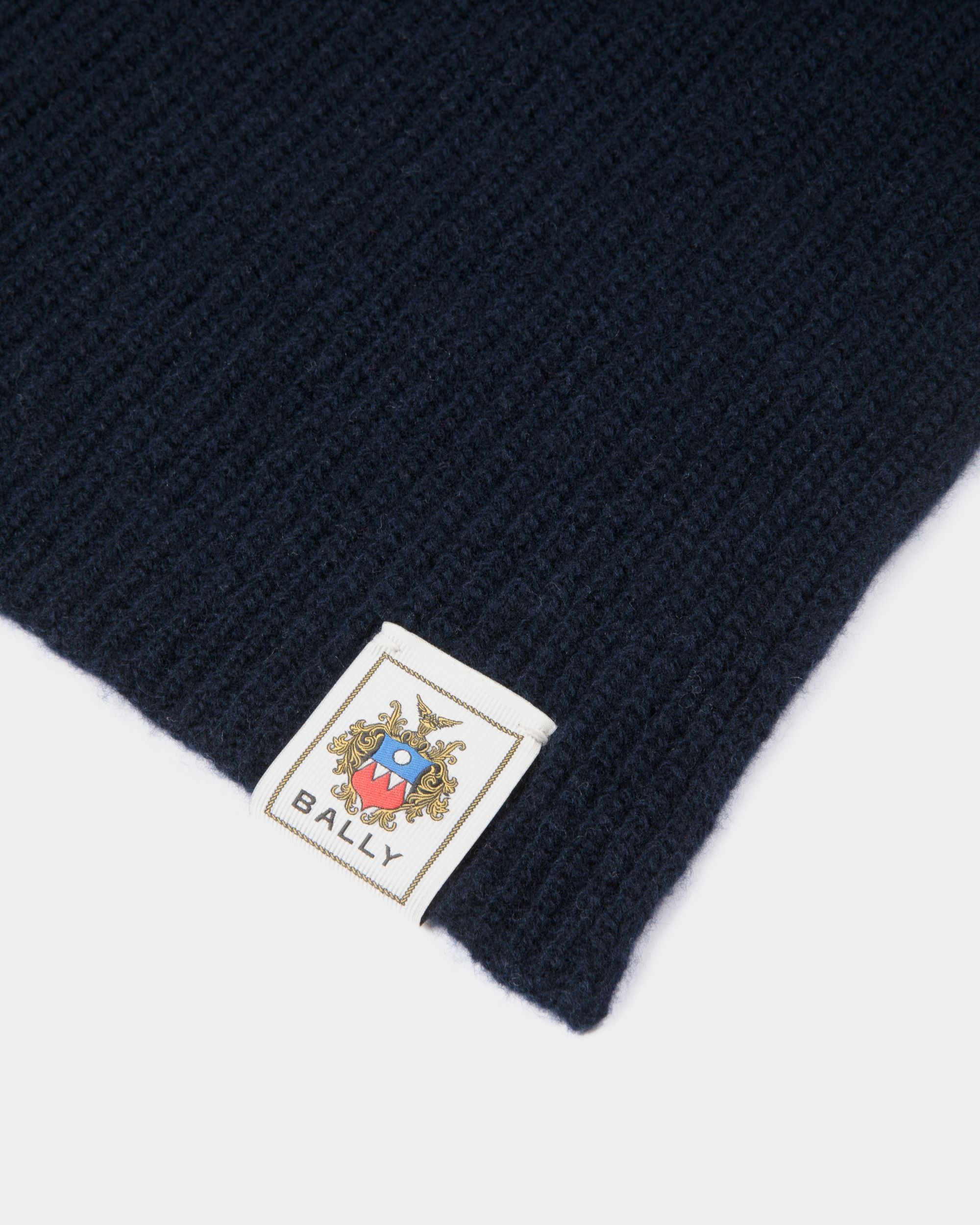 Scarf With Bally Crest Logo In Navy Blue Wool - Men's - Bally - 02