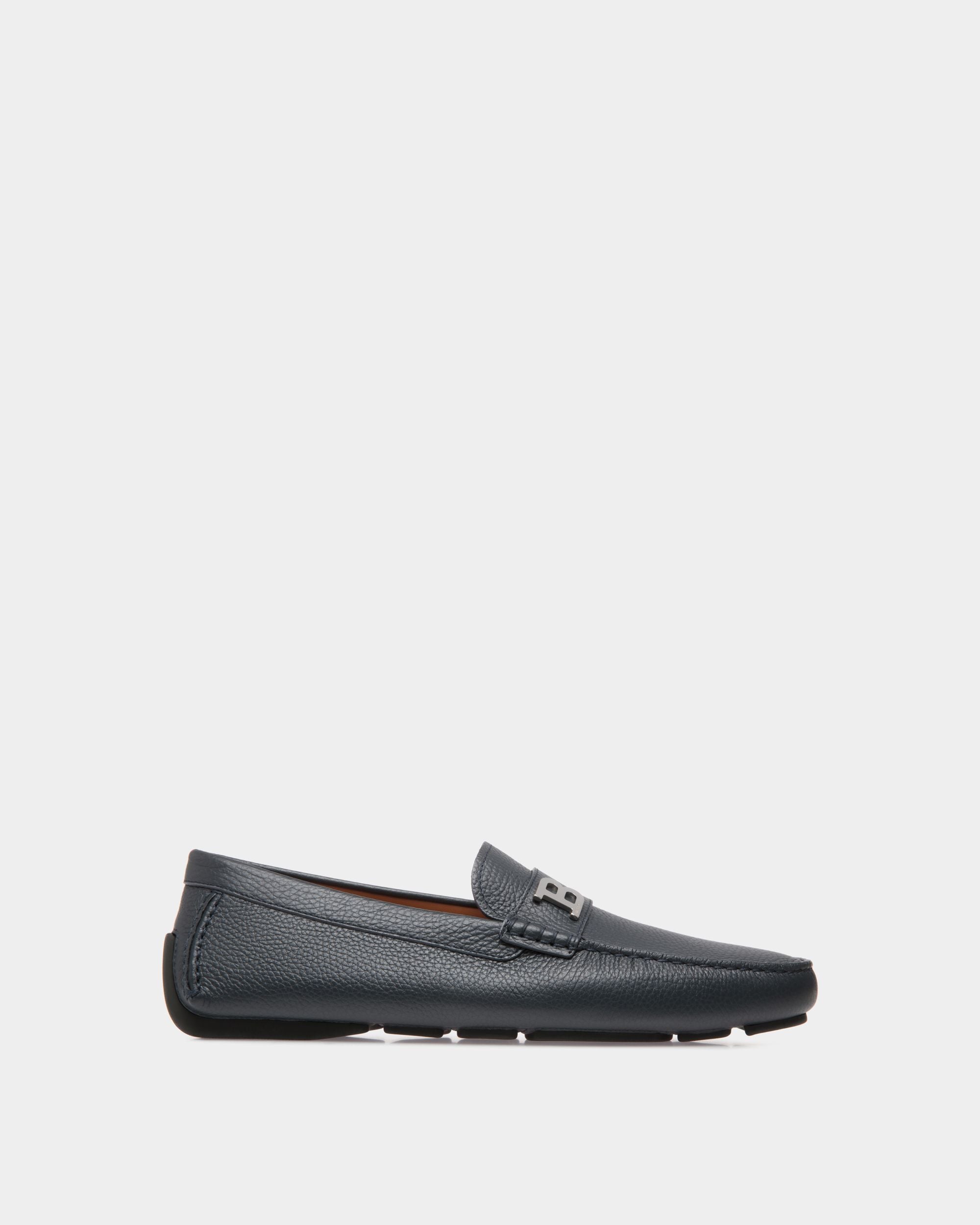 Driver in Blue Grained Leather - Men's - Bally - 01