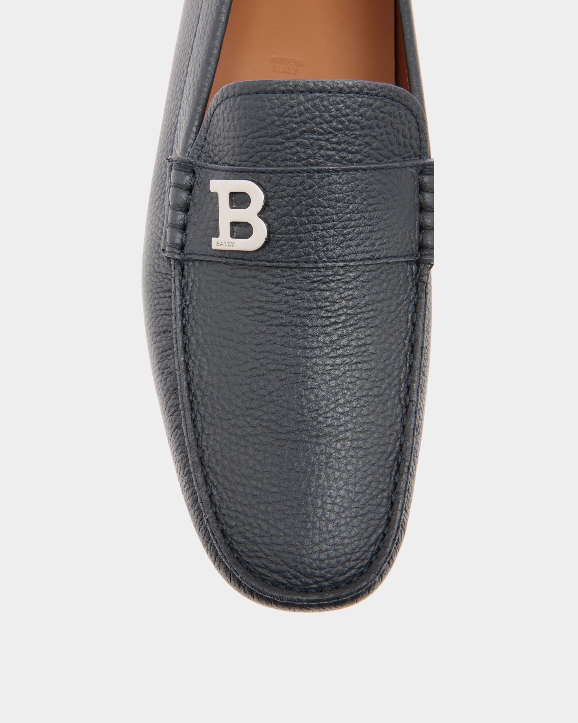 Driver in Blue Grained Leather - Men's - Bally - 05