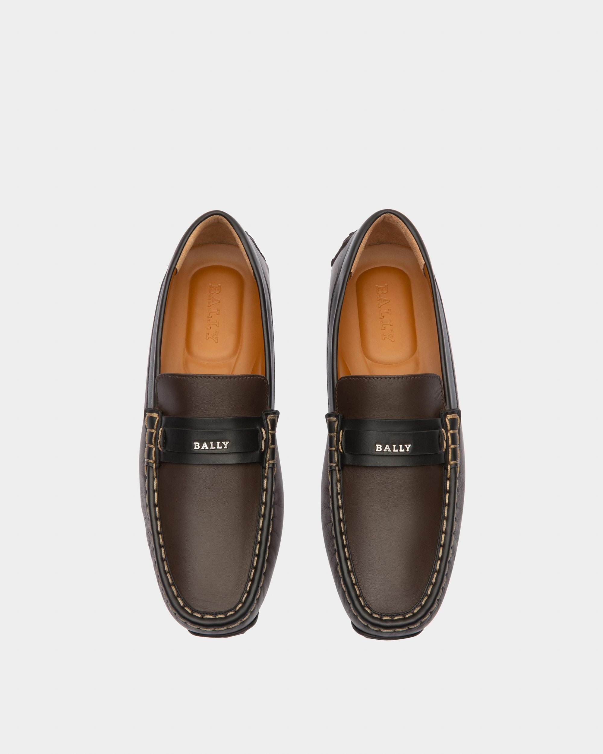 Prince Leather Drivers In Ebony Brown And Black - Men's - Bally - 02