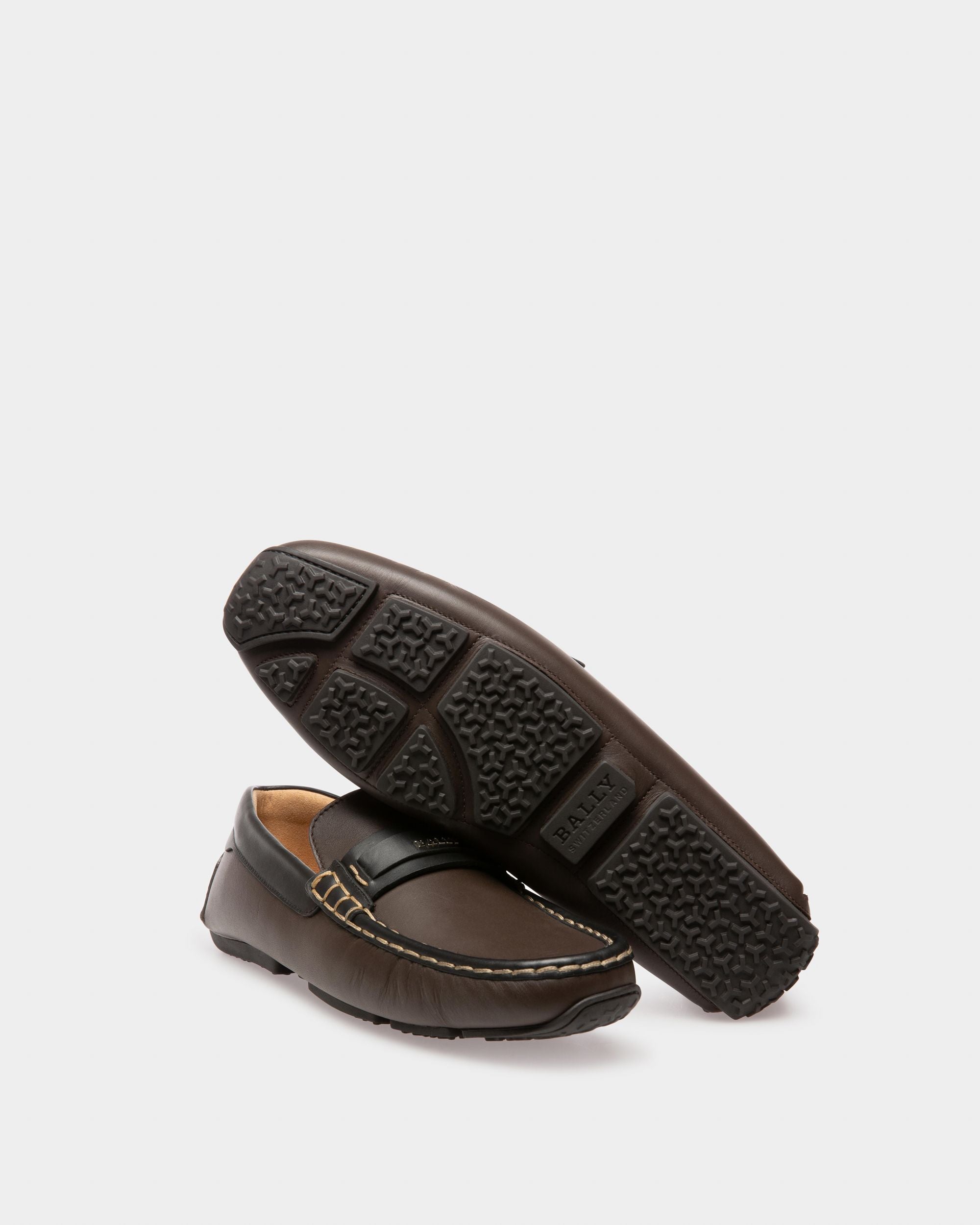 Prince Leather Drivers In Ebony Brown And Black - Men's - Bally - 05