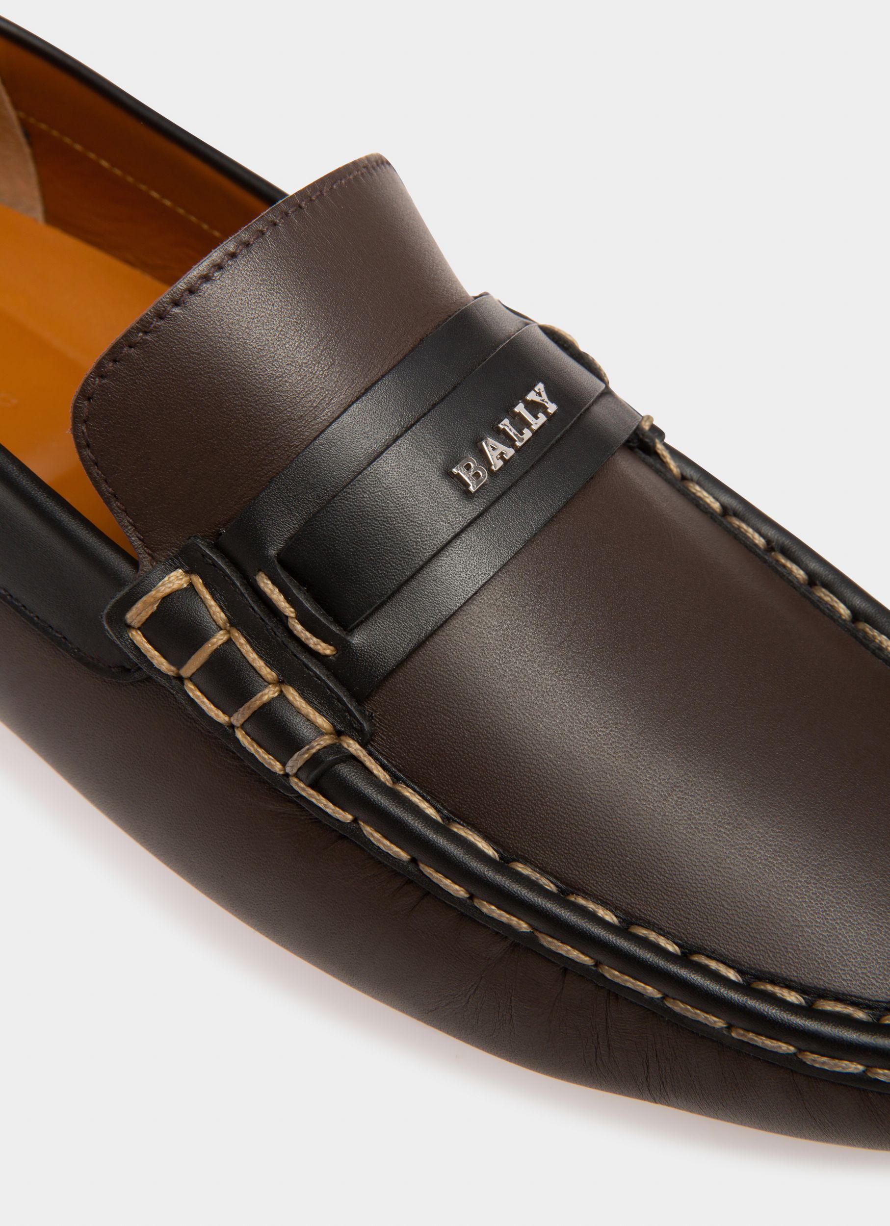 Prince Leather Drivers In Ebony Brown And Black - Men's - Bally - 06