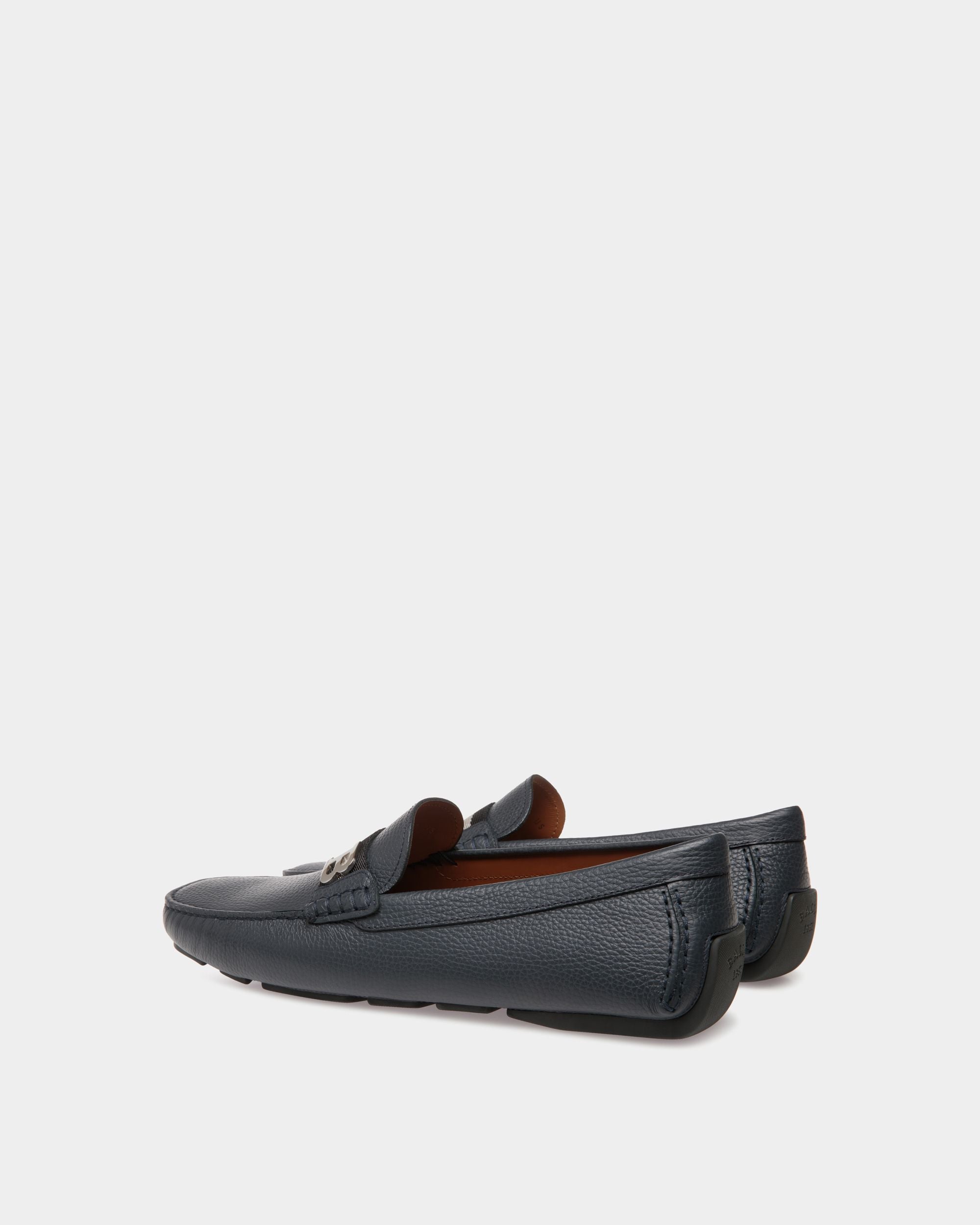 Driver in Blue Grained Leather - Men's - Bally - 03