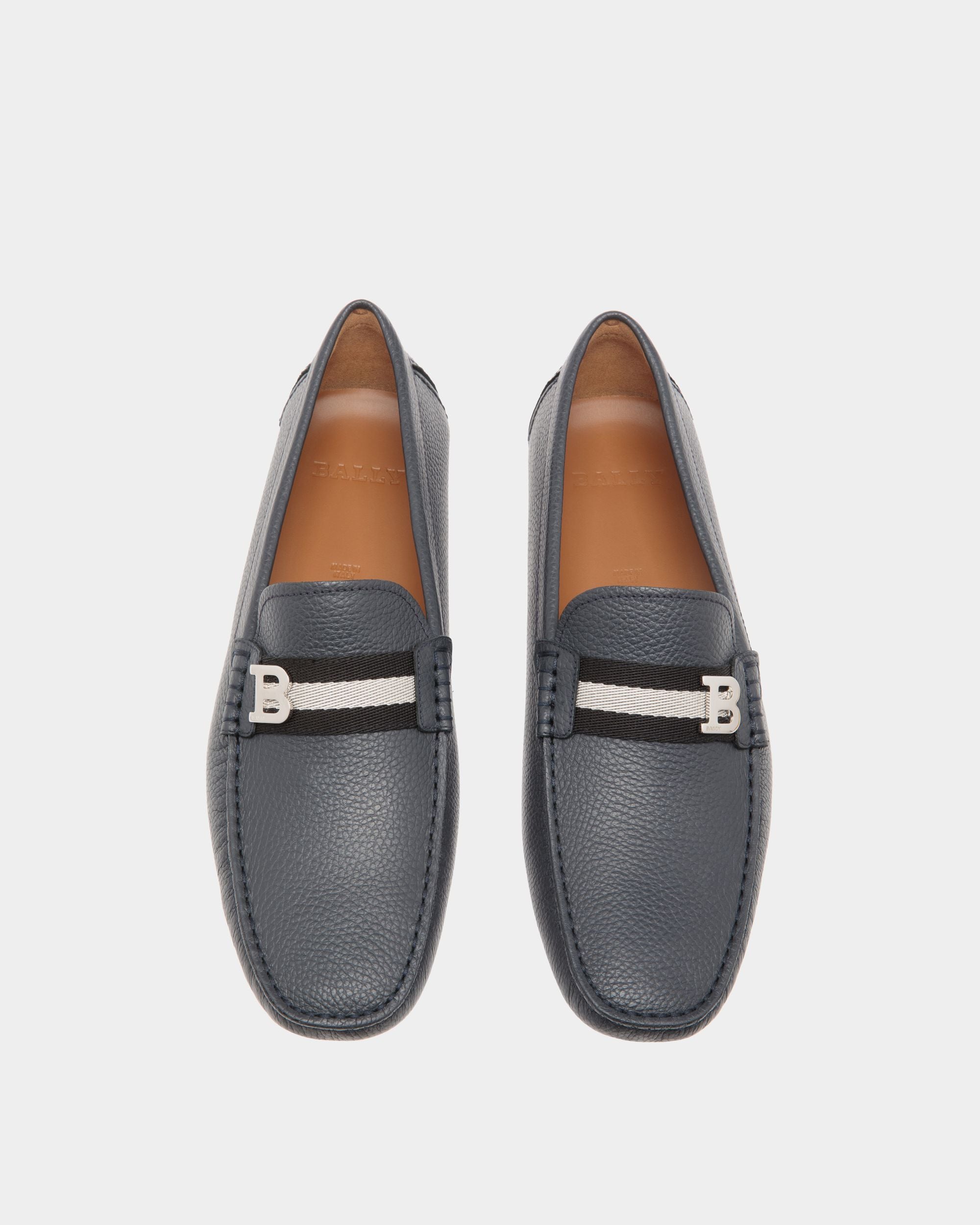 Driver in Blue Grained Leather - Men's - Bally - 04