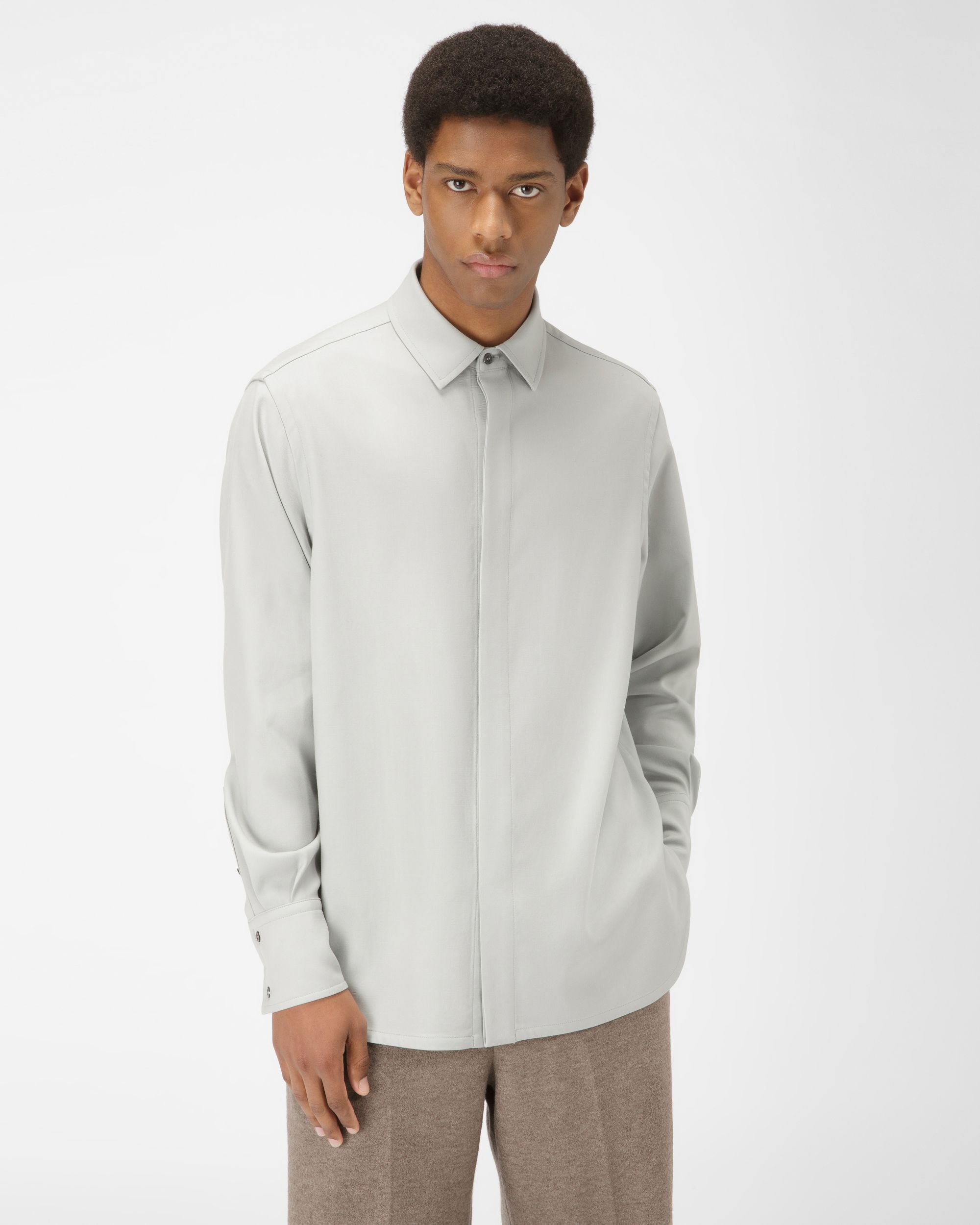 Wool Shirt In Light Blue - Men's - Bally - 01