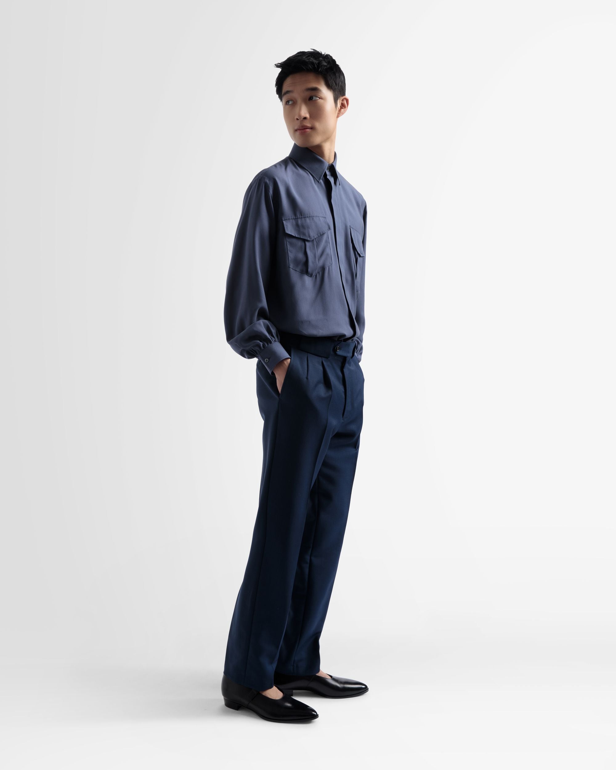 Pocket Front Silk Shirt In Navy - Men's - Bally - 04