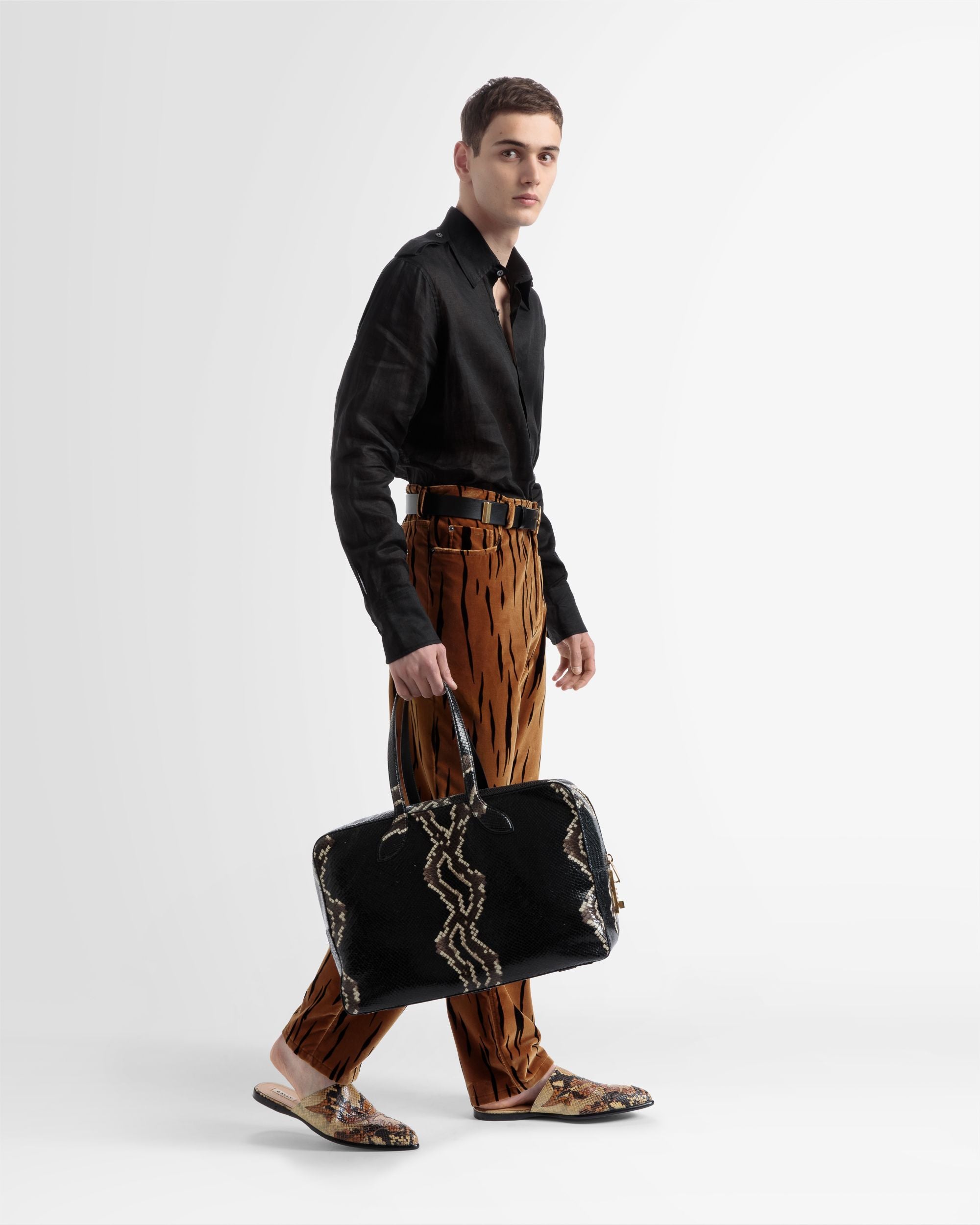 Half Button Shirt In Black Linen - Men's - Bally - 04