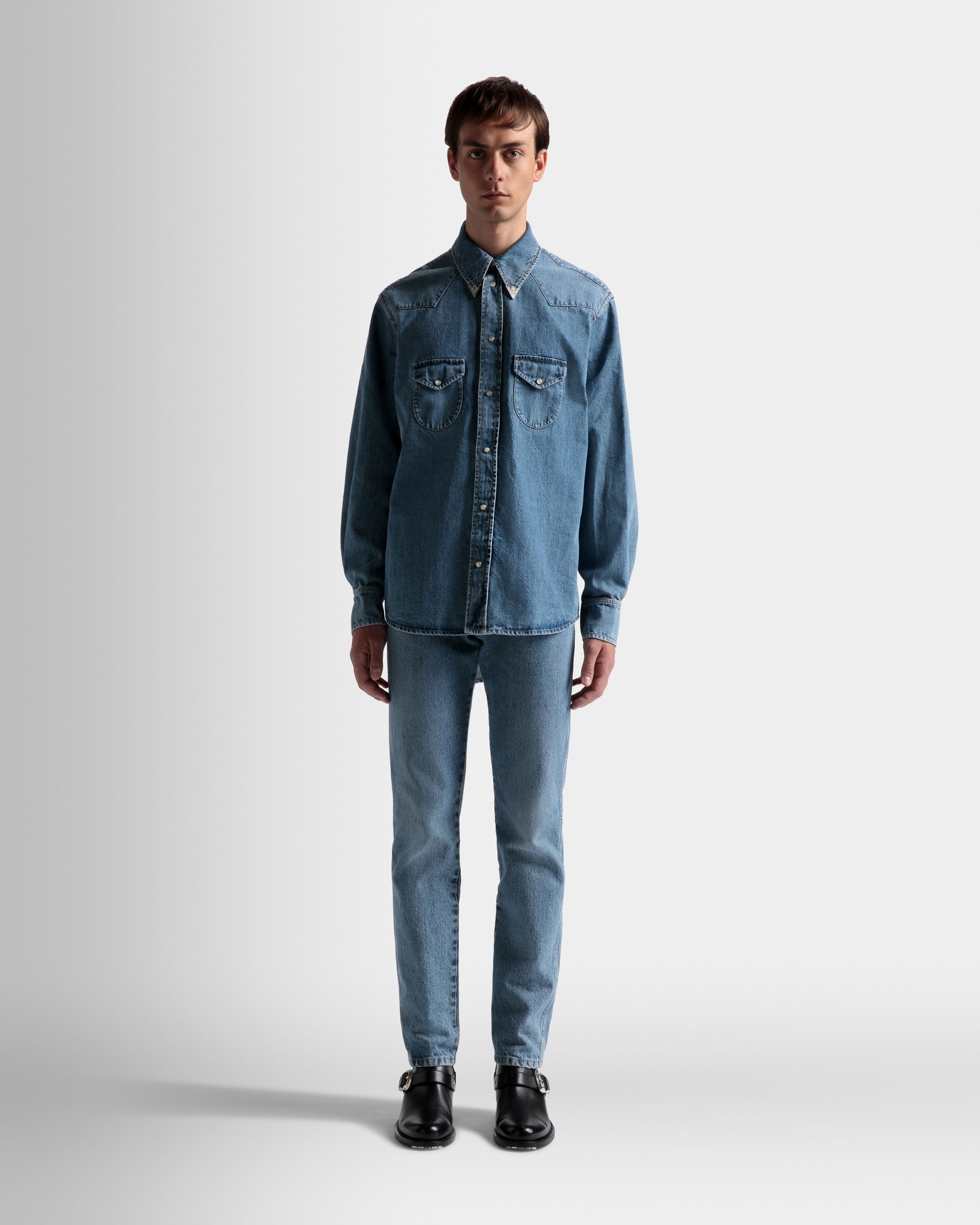 Western Shirt In Light Blue Denim - Men's - Bally - 02