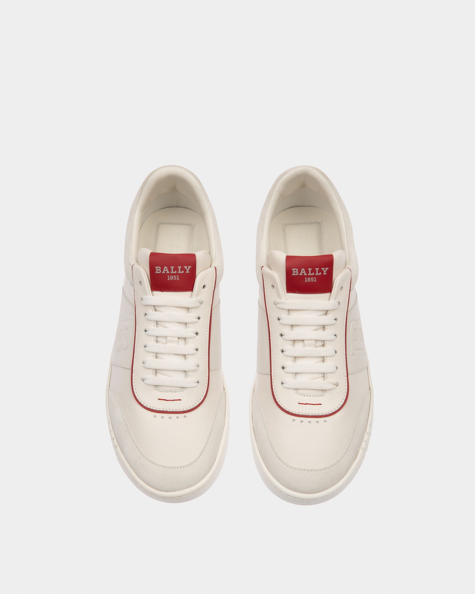 Wallys Leather And Suede Sneaker In White And Red - Men's - Bally - 02