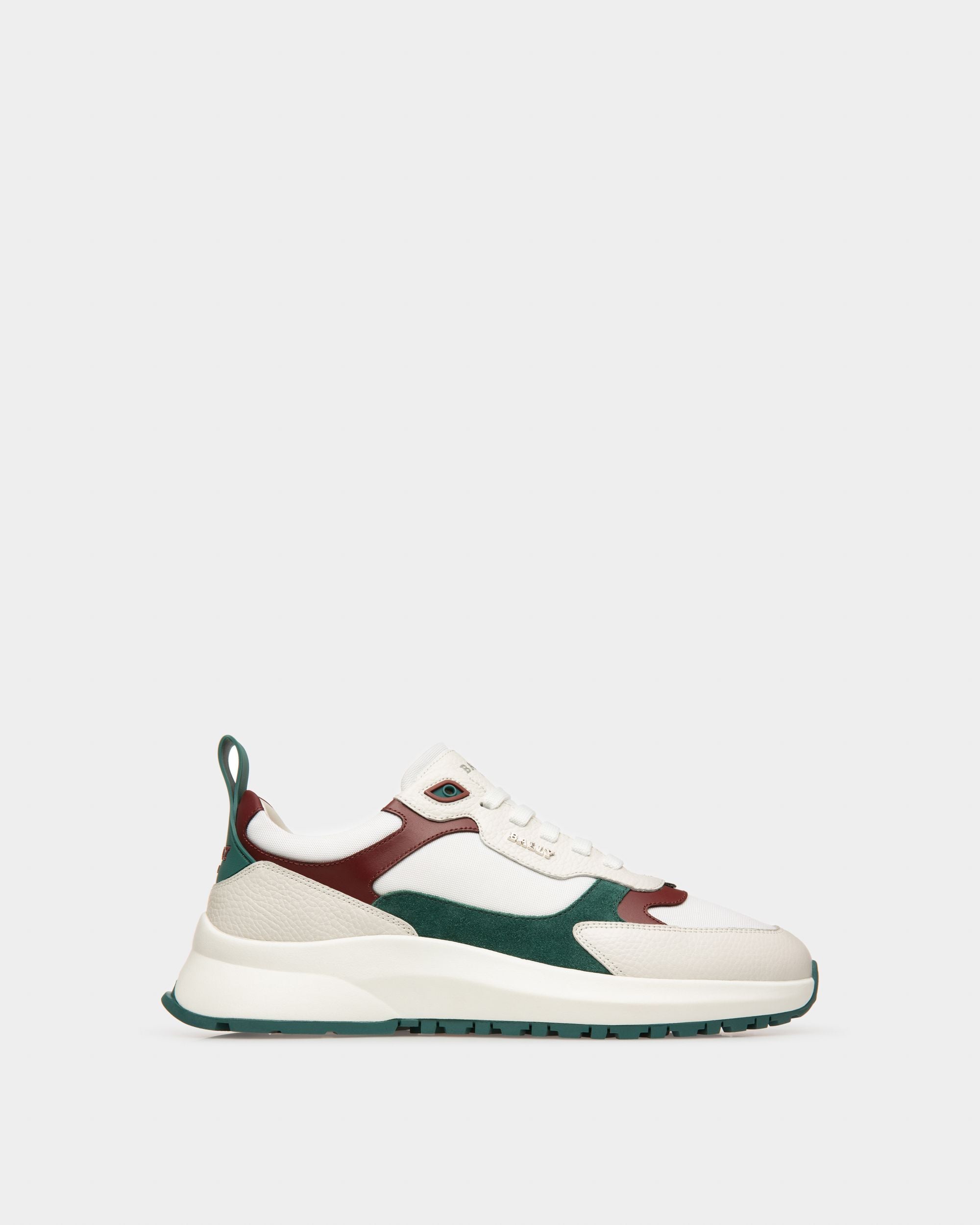 Dave Leather And Fabric Sneakers In White And Heritage Red - Men's - Bally - 01