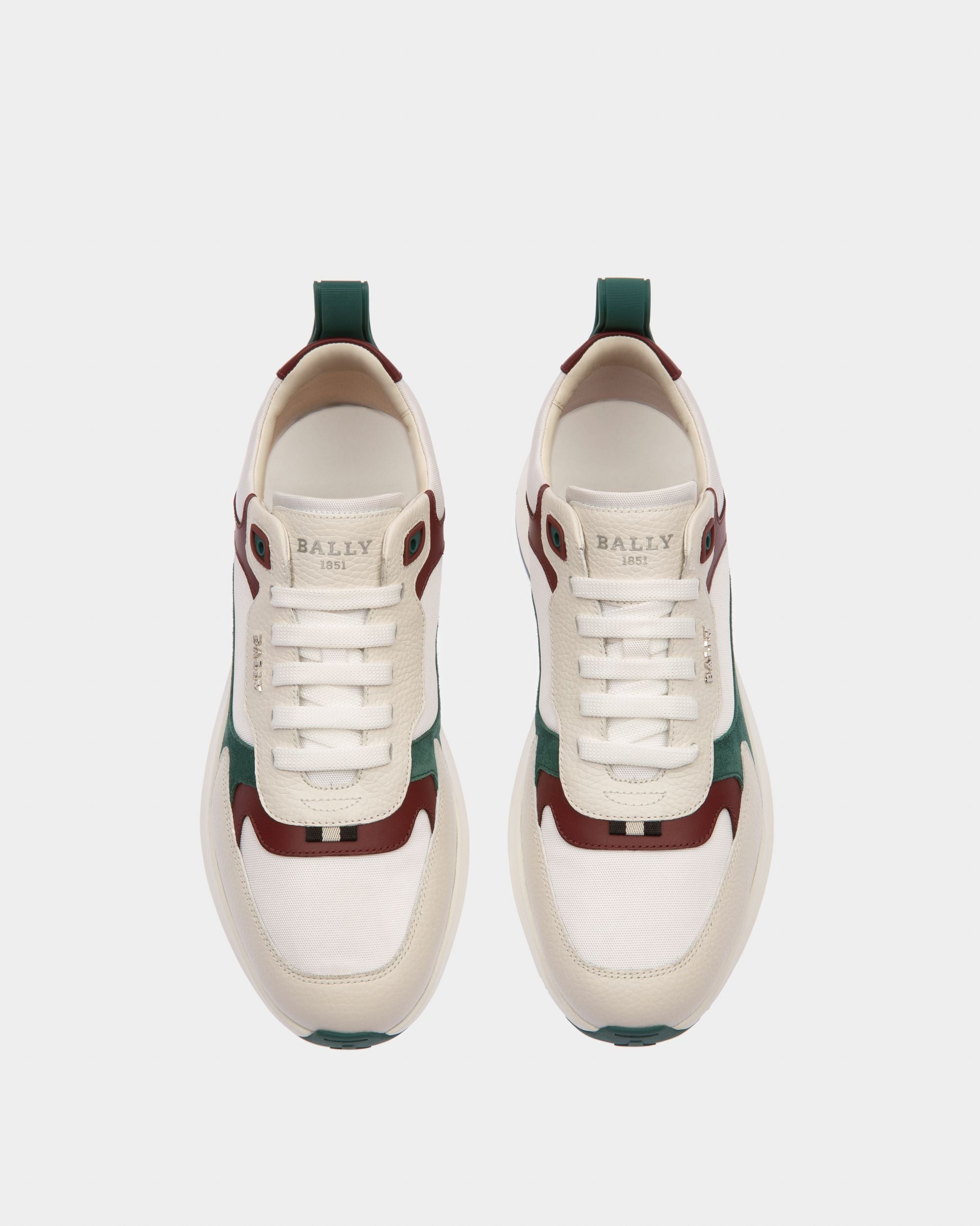 Dave Leather And Fabric Sneakers In White And Heritage Red - Men's - Bally - 03