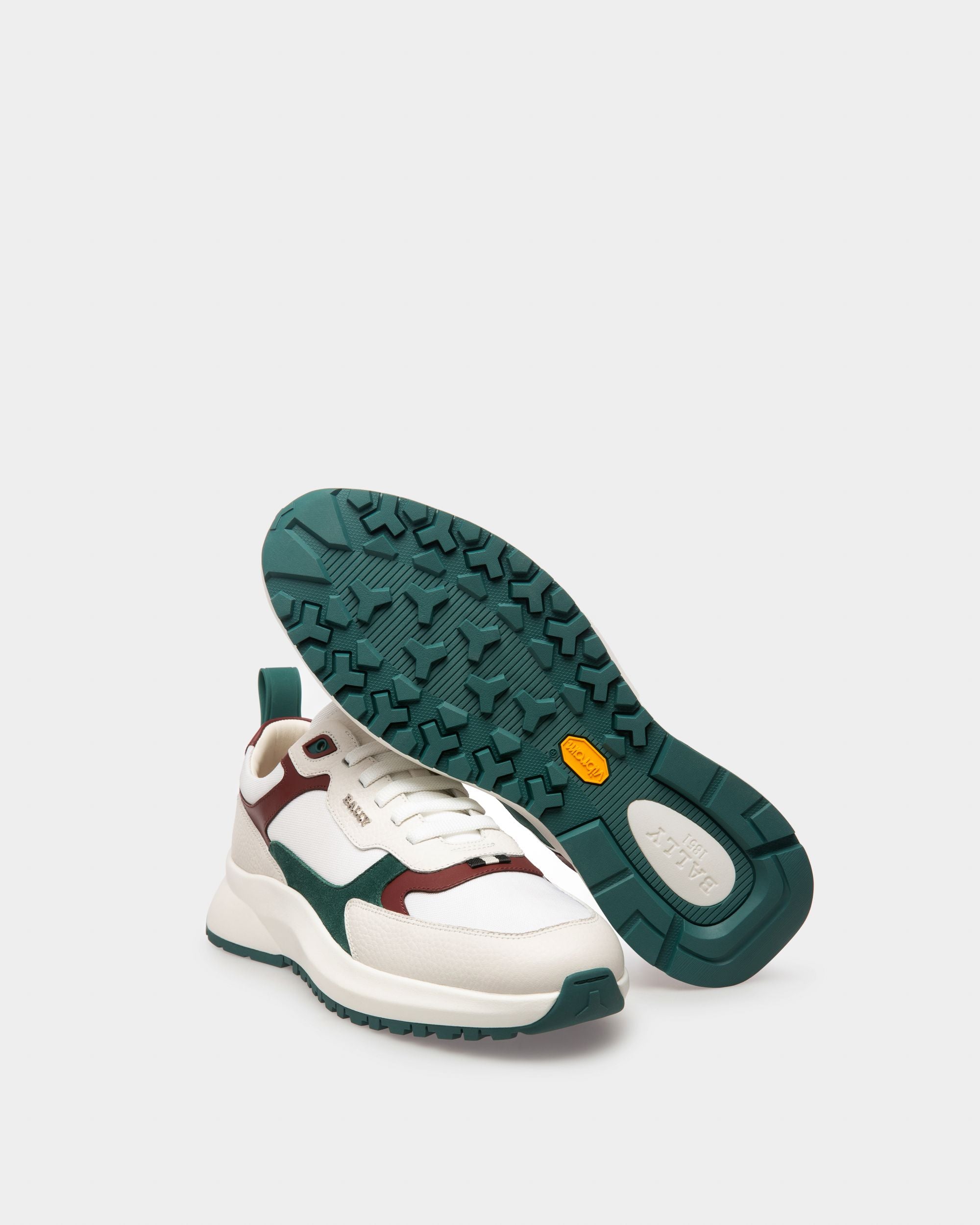 Dave Leather And Fabric Sneakers In White And Heritage Red - Men's - Bally - 05