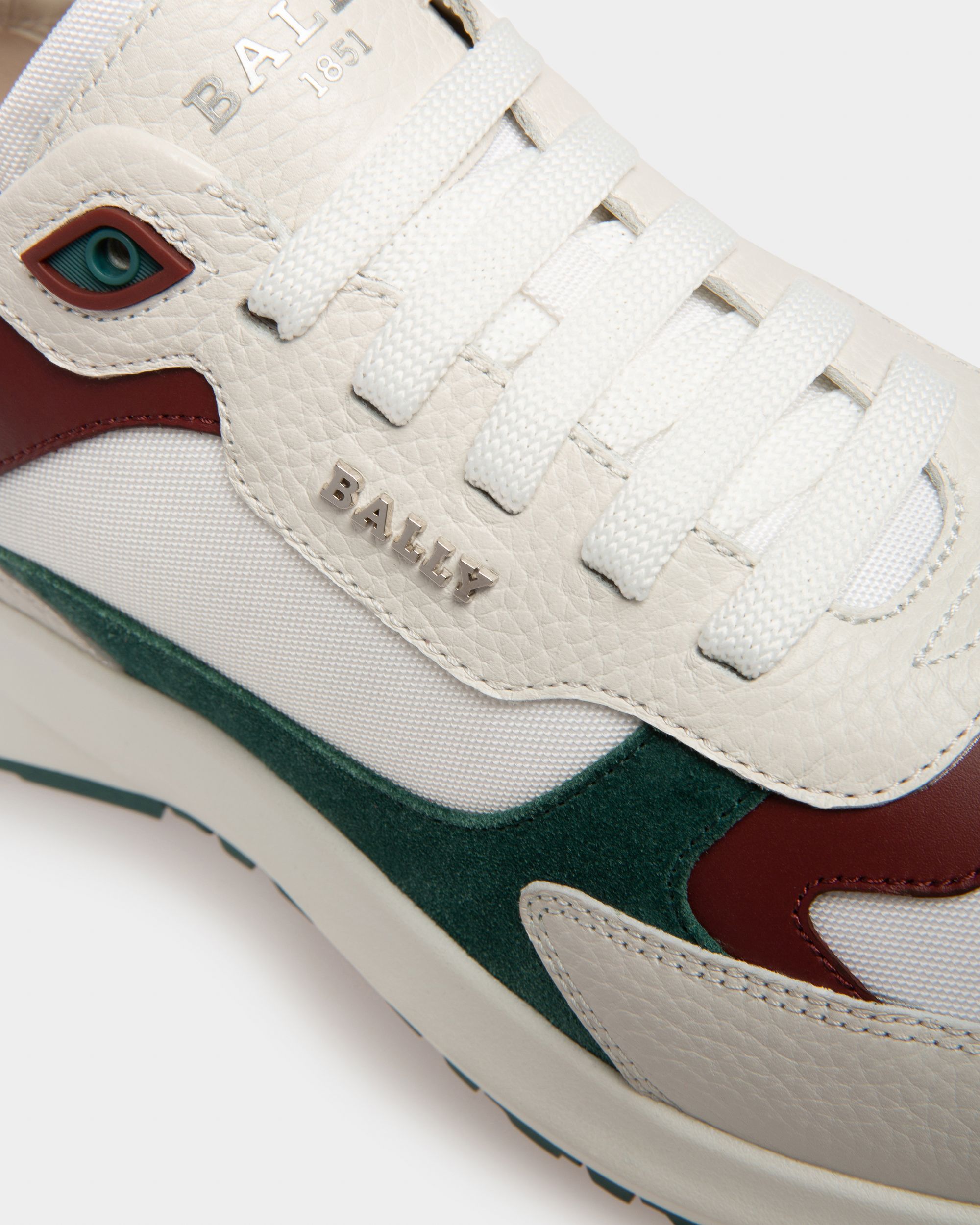 Dave Leather And Fabric Sneakers In White And Heritage Red - Men's - Bally - 06
