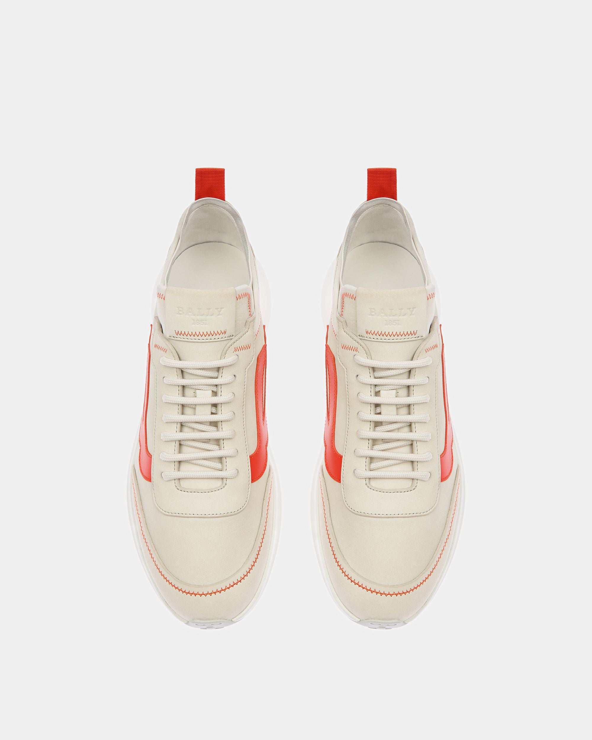 Darys Leather Sneakers In Dusty White And Orange - Men's - Bally - 02