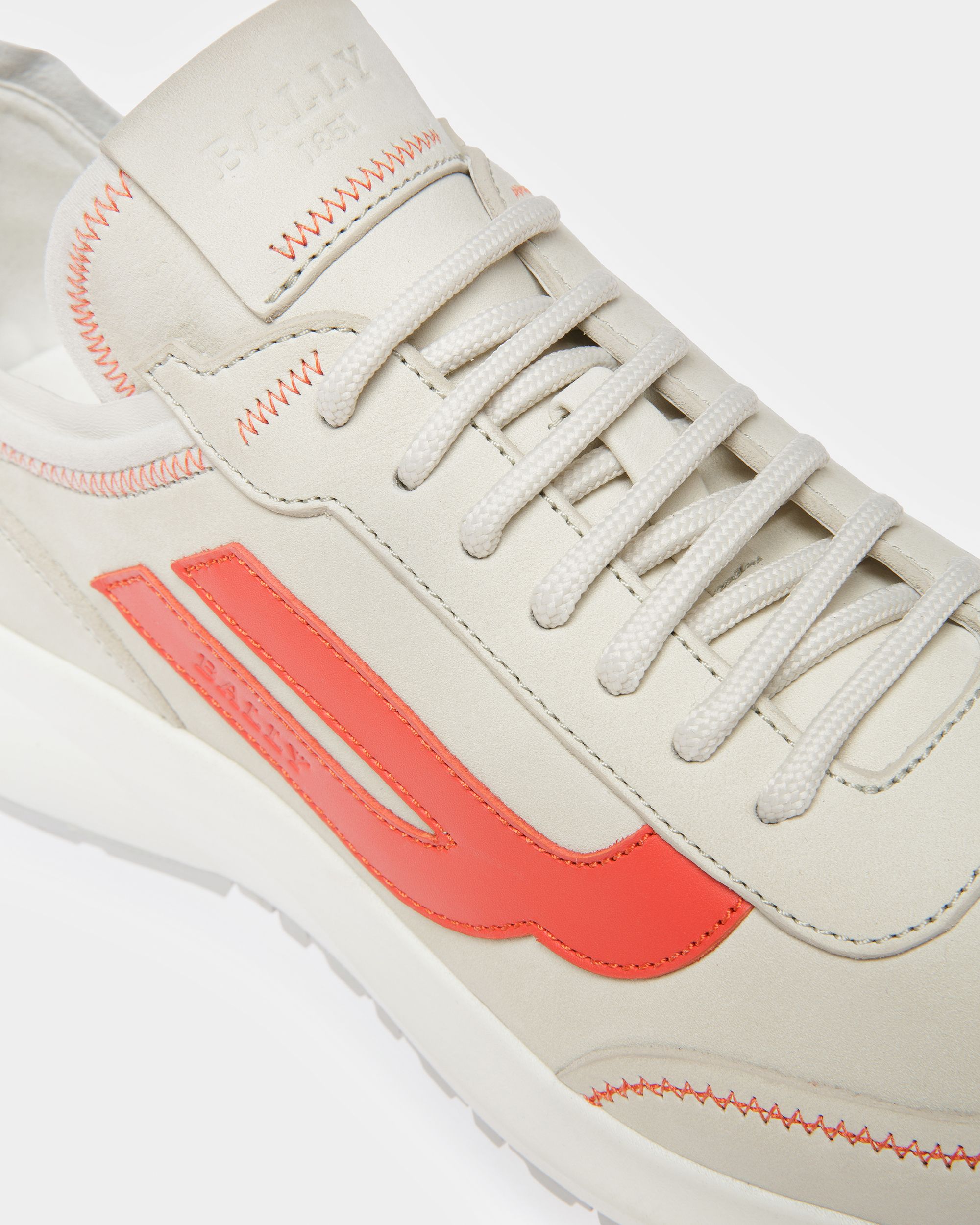 Darys Leather Sneakers In Dusty White And Orange - Men's - Bally - 05