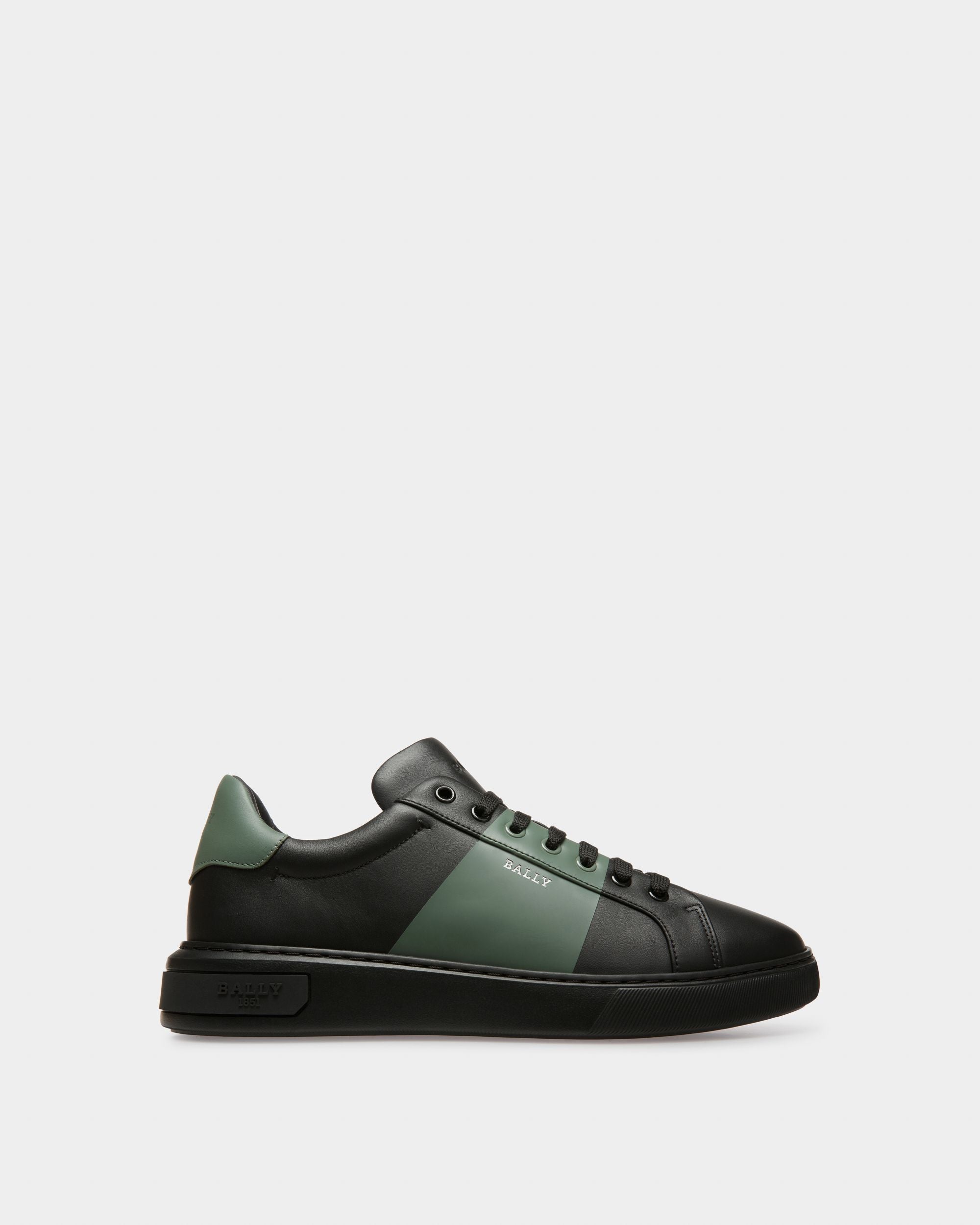 Mitty Leather Sneakers In Black & Green - Men's - Bally - 01