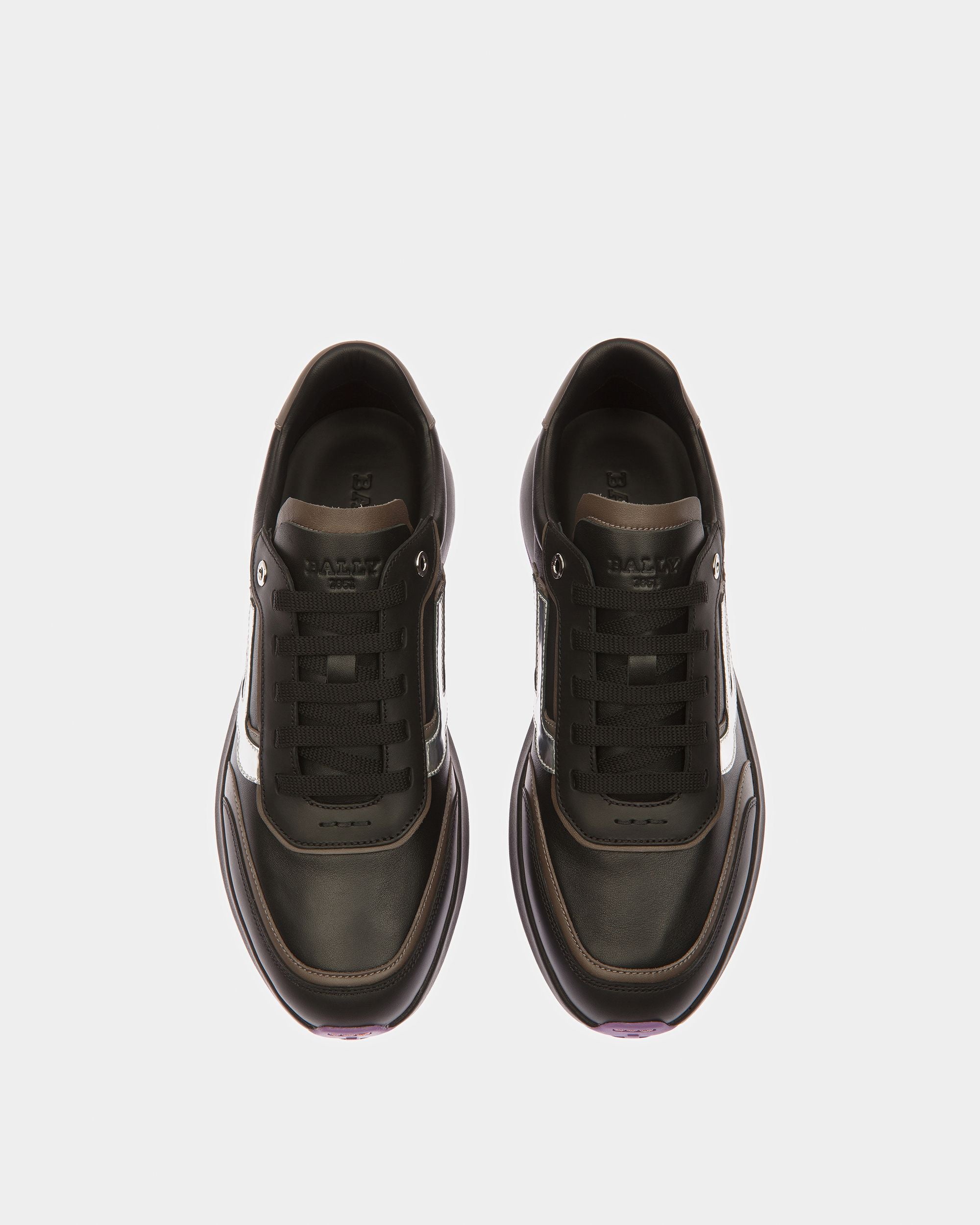 Demmy Leather Sneakers In Black And Dark Mineral - Men's - Bally - 02