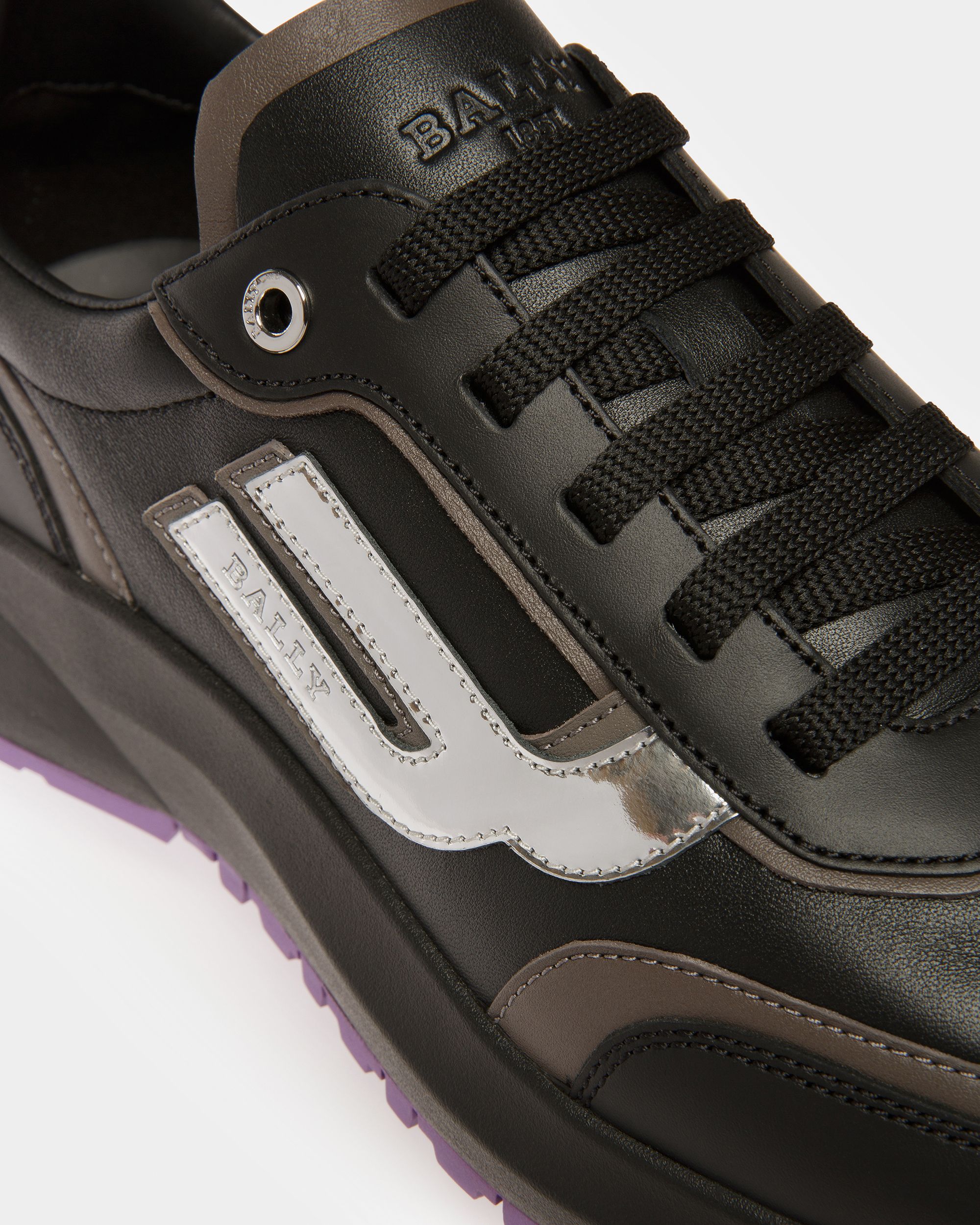 Demmy Leather Sneakers In Black And Dark Mineral - Men's - Bally - 06
