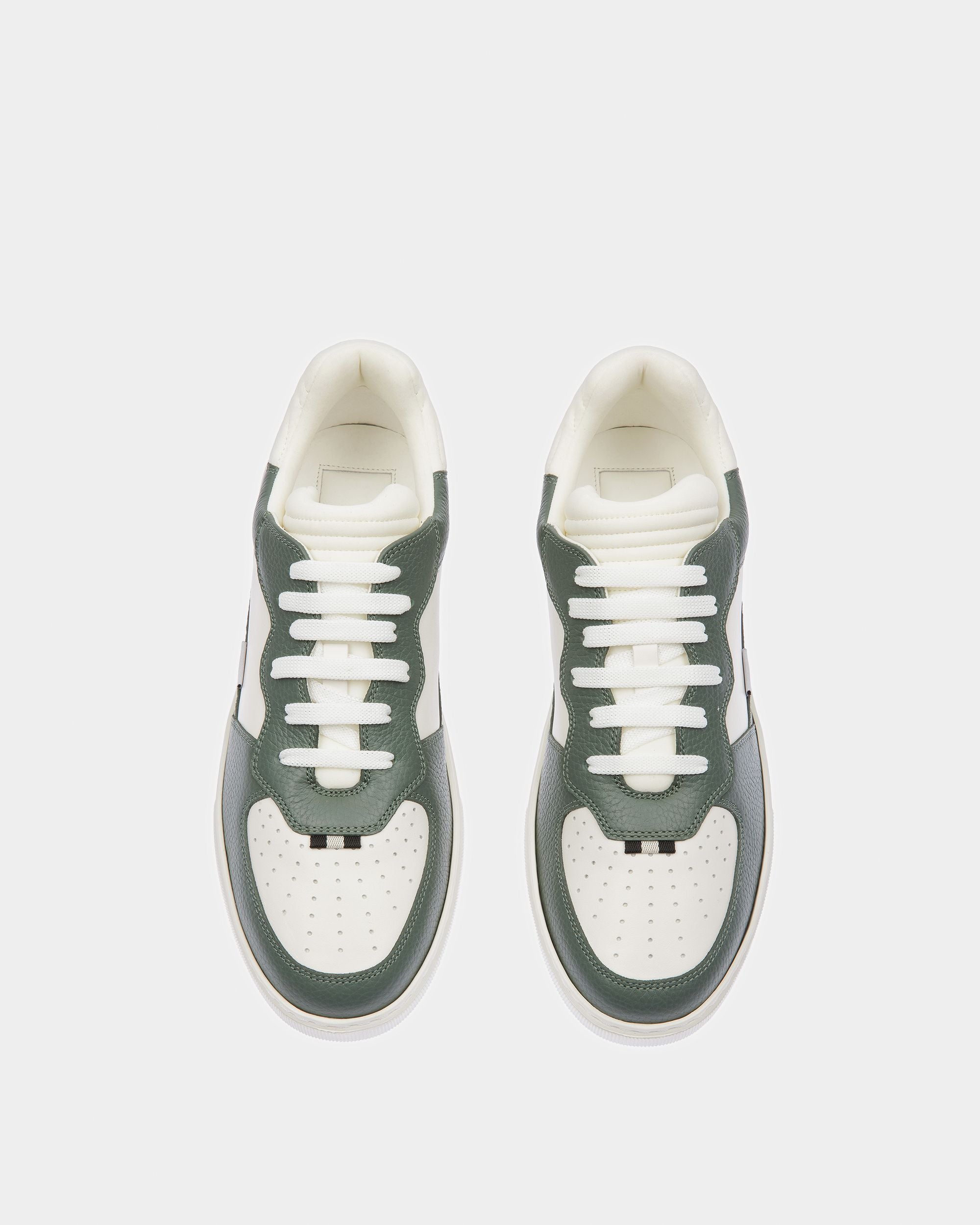Mark Leather And Fabric Sneakers In Sage And White - Men's - Bally - 02