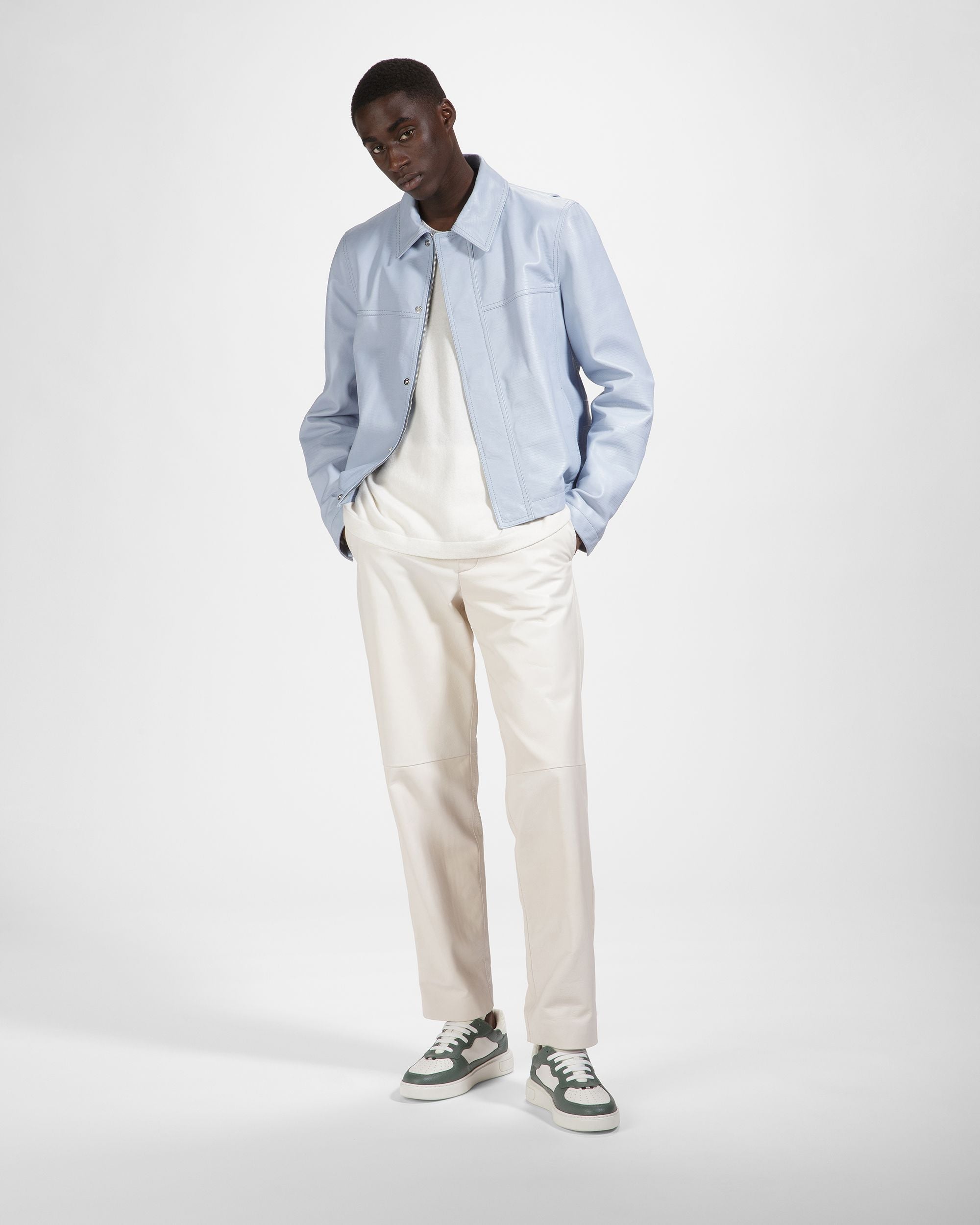 Mark Leather And Fabric Sneakers In Sage And White - Men's - Bally - 03