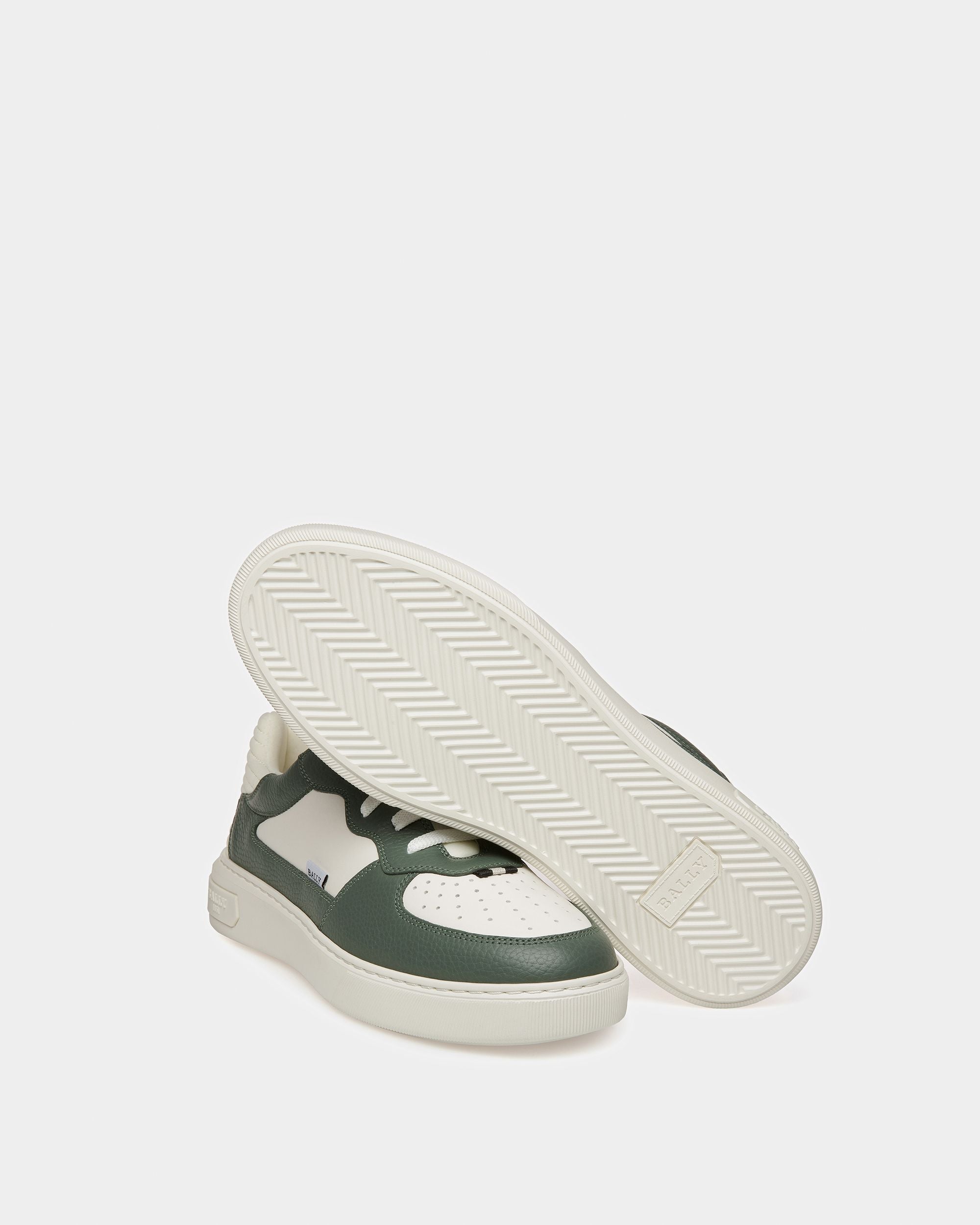 Mark Leather And Fabric Sneakers In Sage And White - Men's - Bally - 05