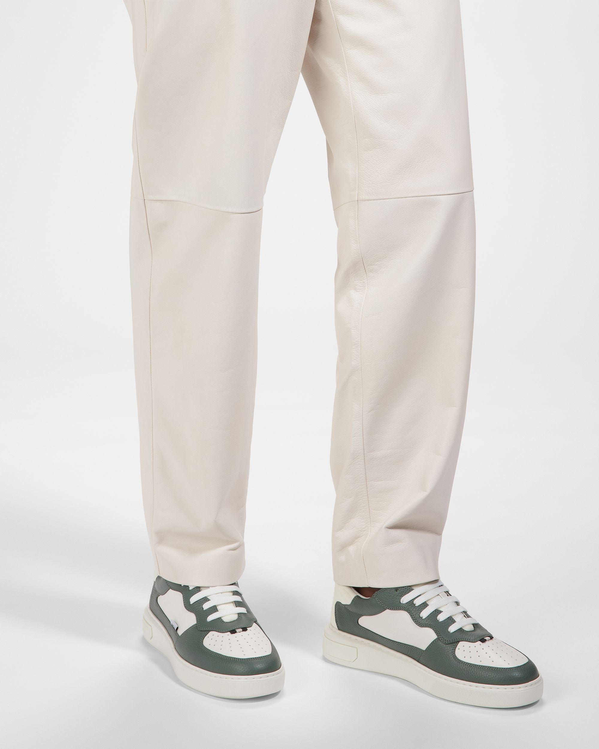 Mark Leather And Fabric Sneakers In Sage And White - Men's - Bally - 07