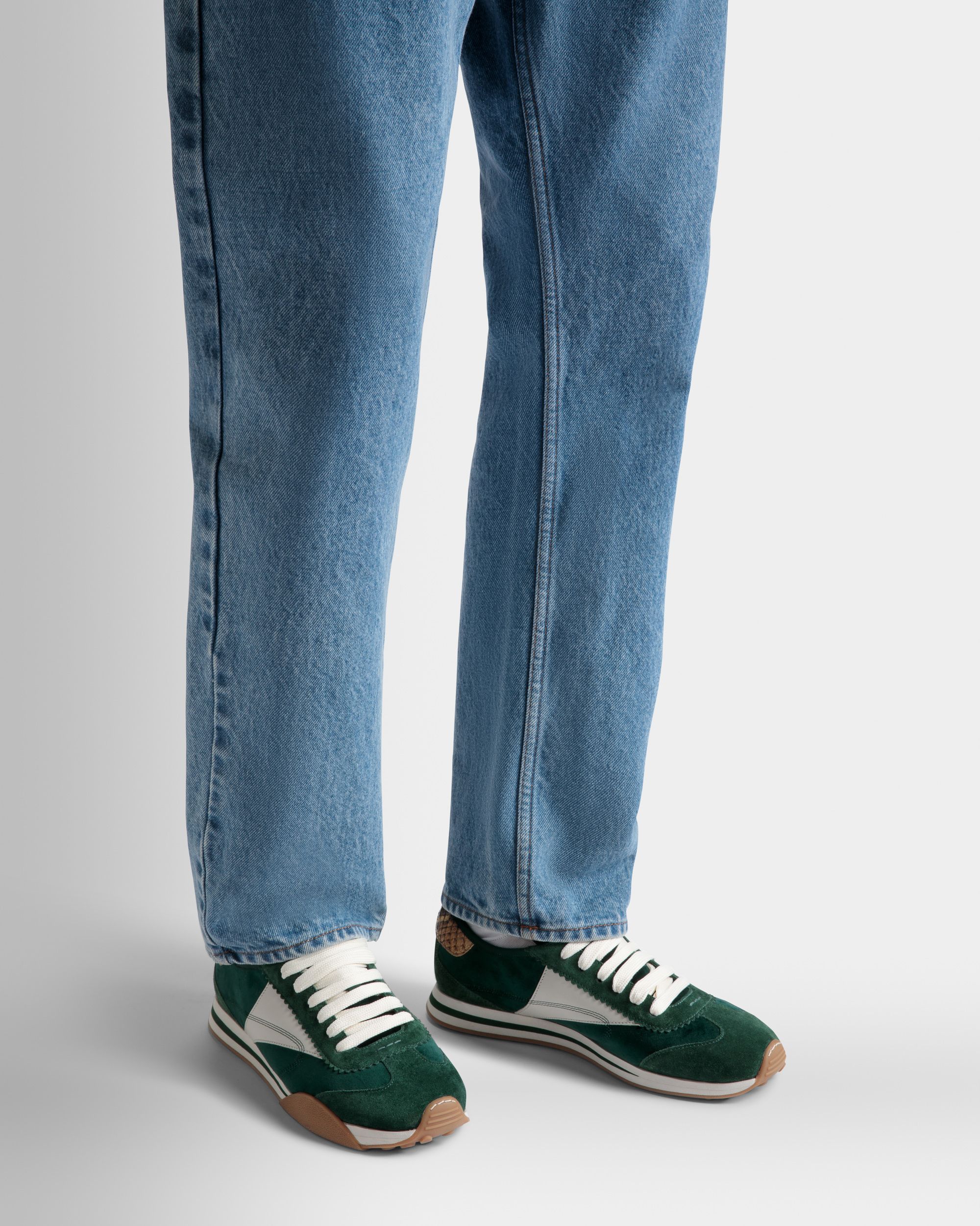 Sussex Sneakers In Green And Dusty White Leather And Cotton - Men's - Bally - 02
