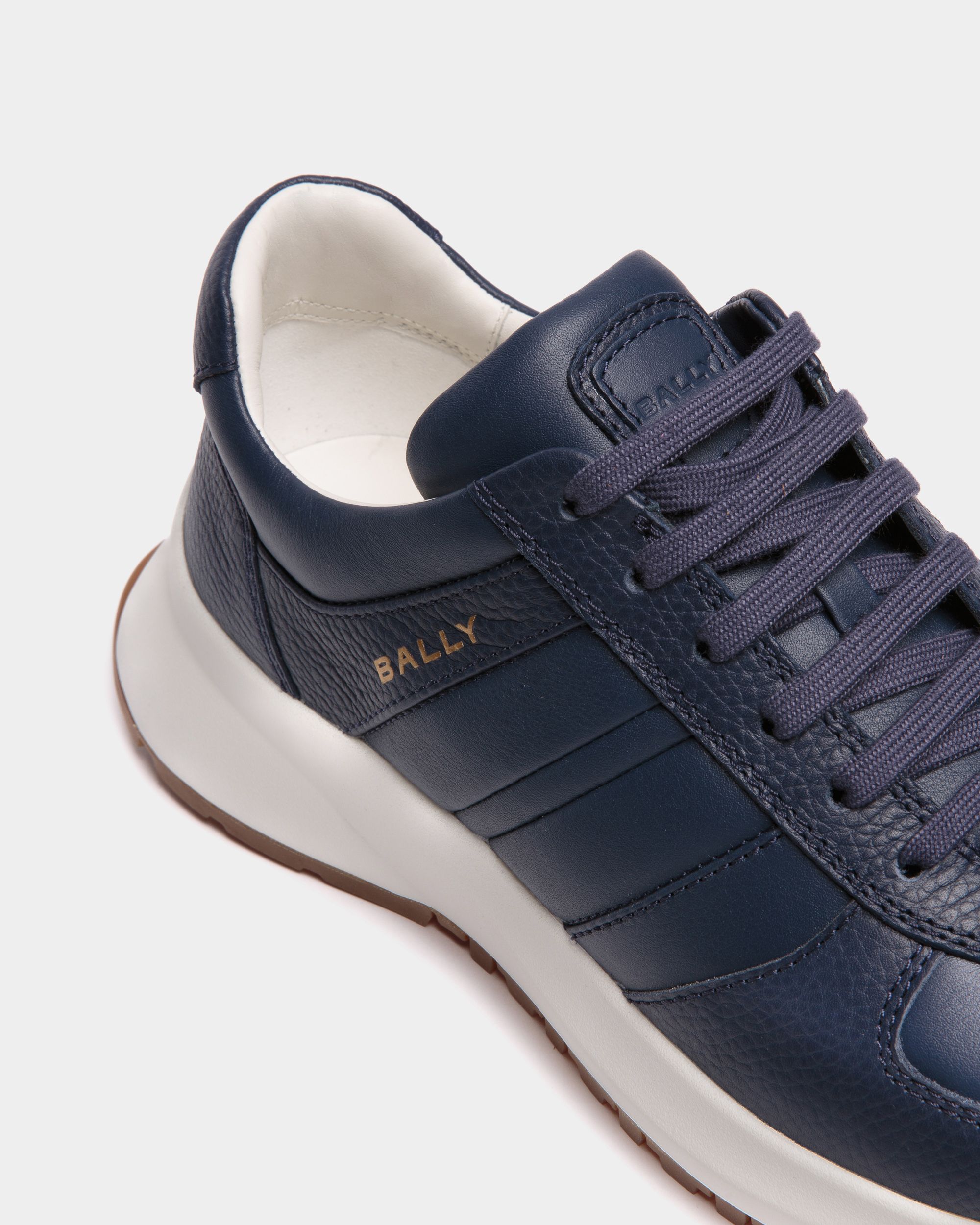 Men s Outline Sneaker In Blue Grained Leather Bally