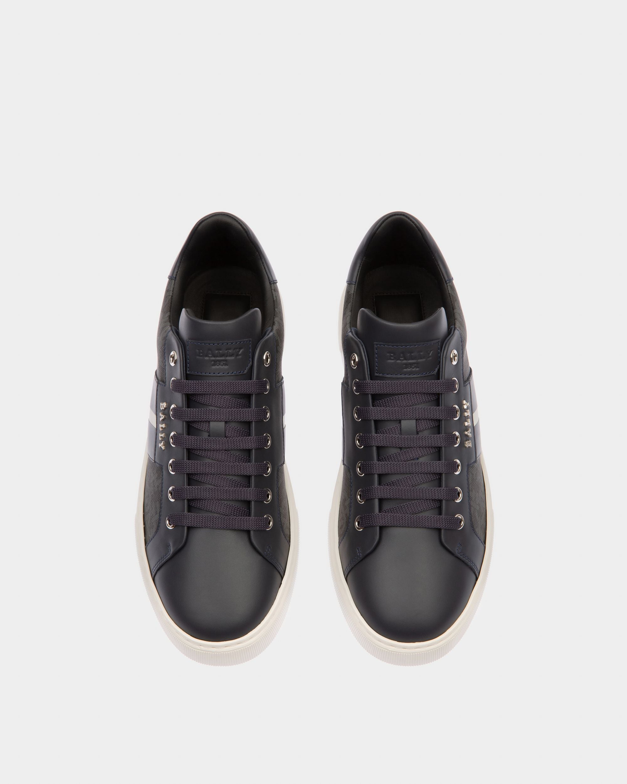 Myron Cotton Mix & Leather Sneakers In Grey & Navy - Men's - Bally - 02
