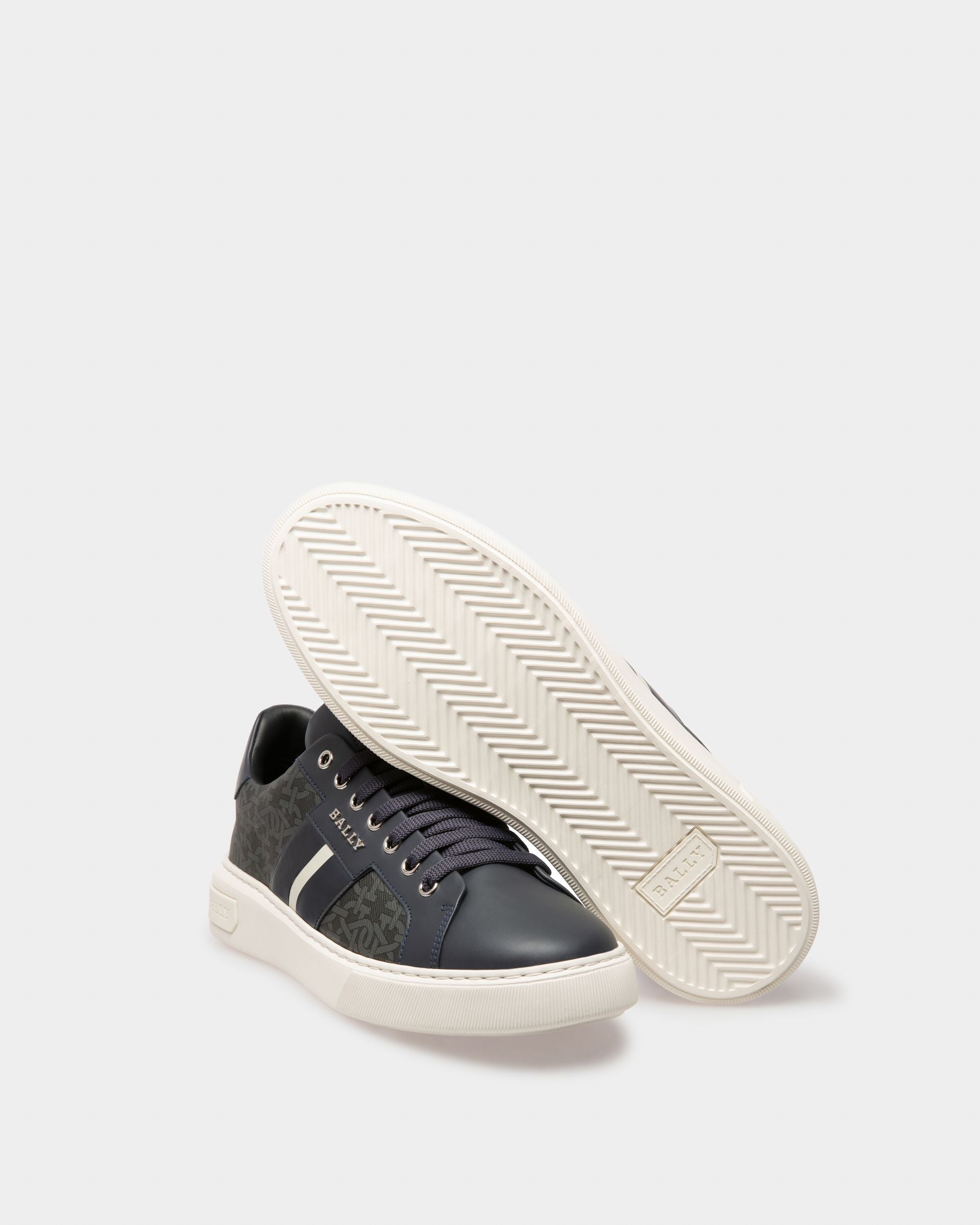 Myron Cotton Mix & Leather Sneakers In Grey & Navy - Men's - Bally - 05