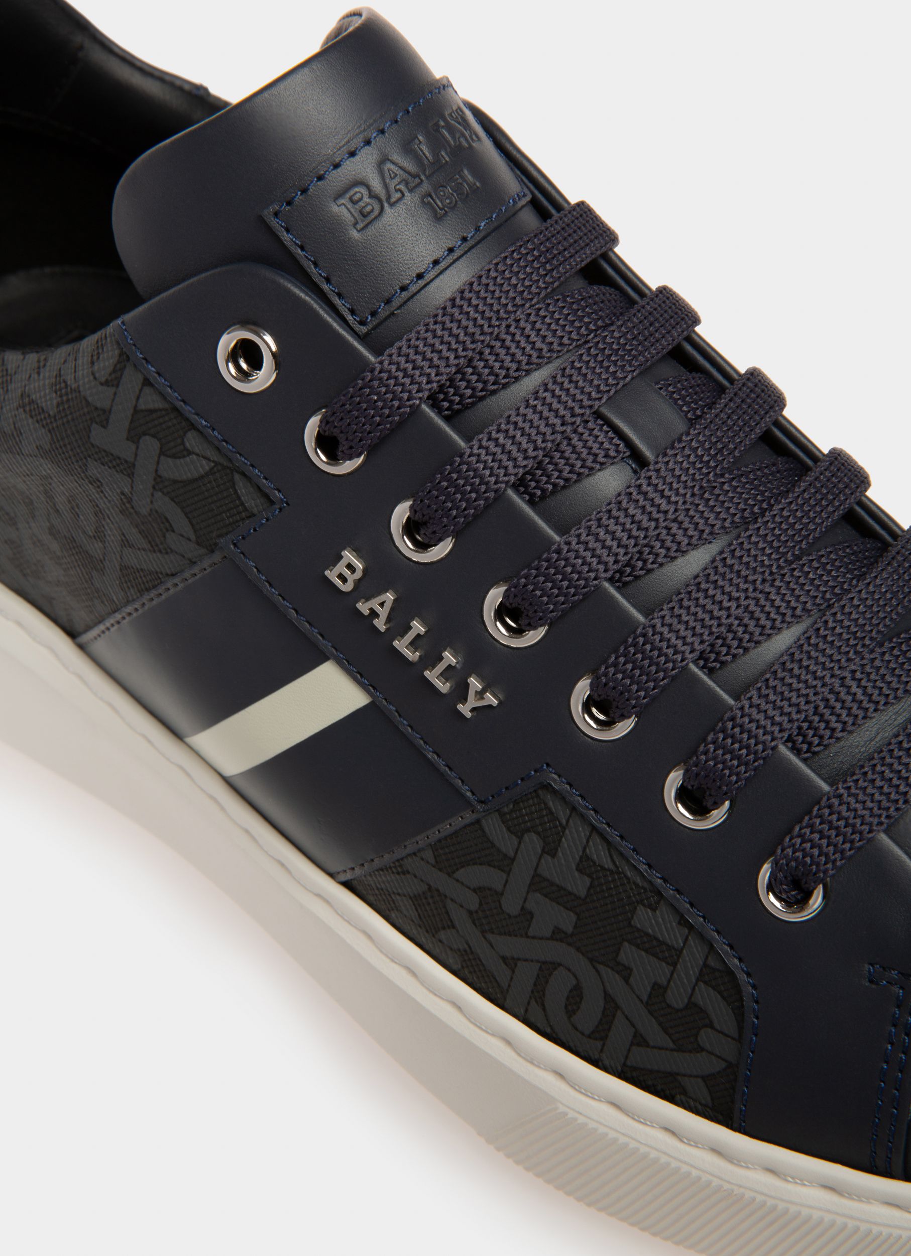 Myron Cotton Mix & Leather Sneakers In Grey & Navy - Men's - Bally - 06