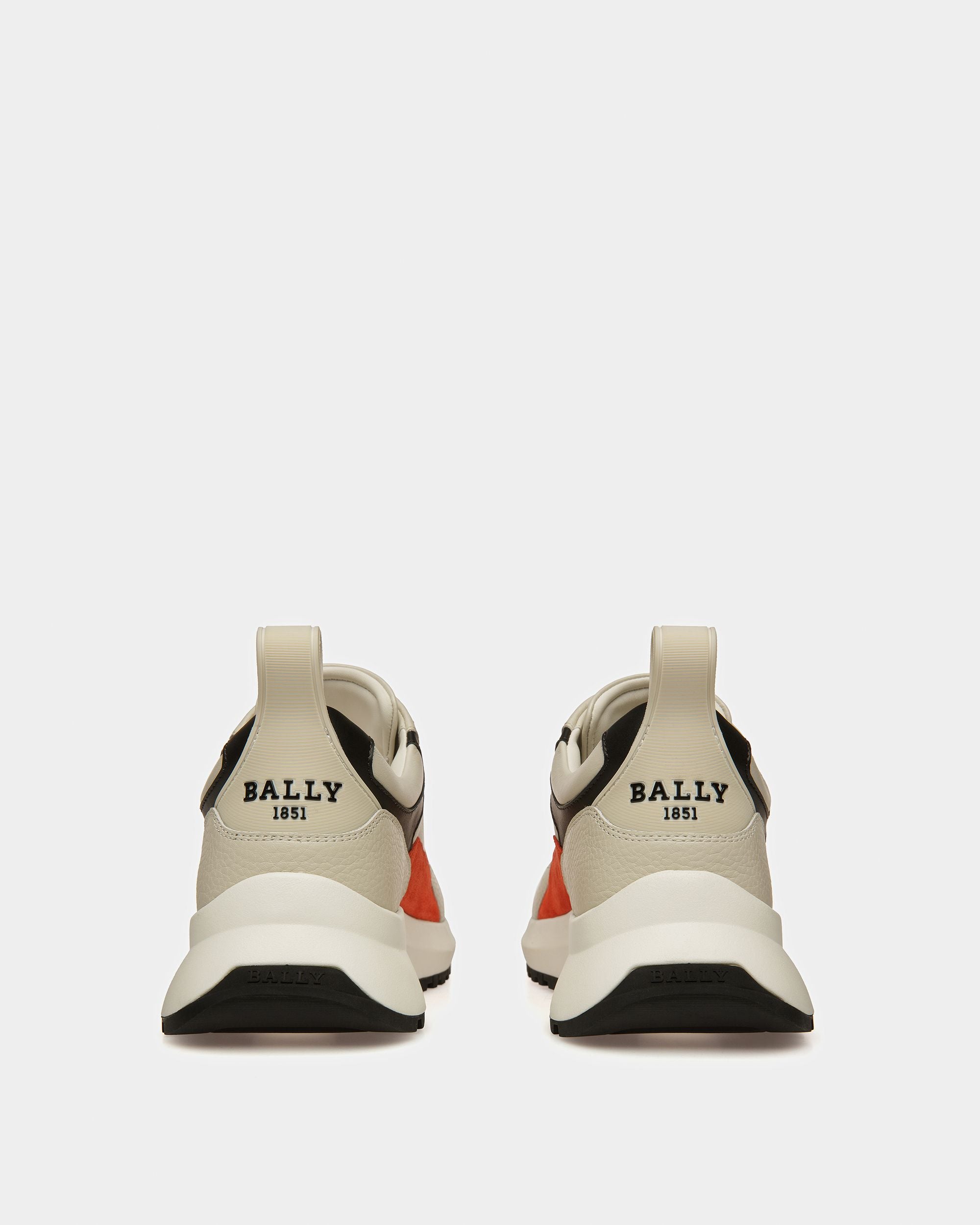 Dave Leather And Fabric Sneakers In Dusty White And Orange - Men's - Bally - 03
