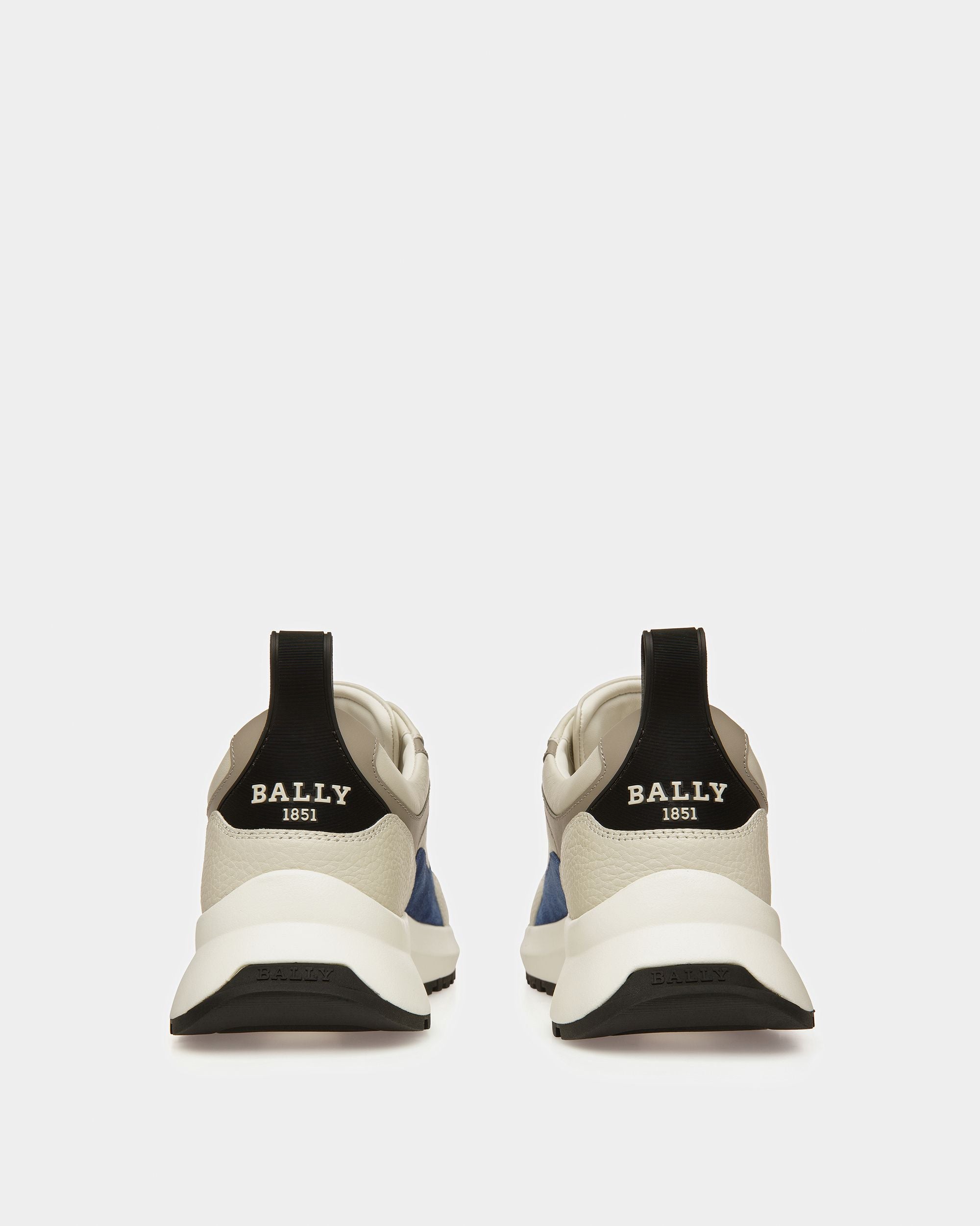 Dave Leather And Fabric Sneakers In Dusty White And Blue Neon - Men's - Bally - 03
