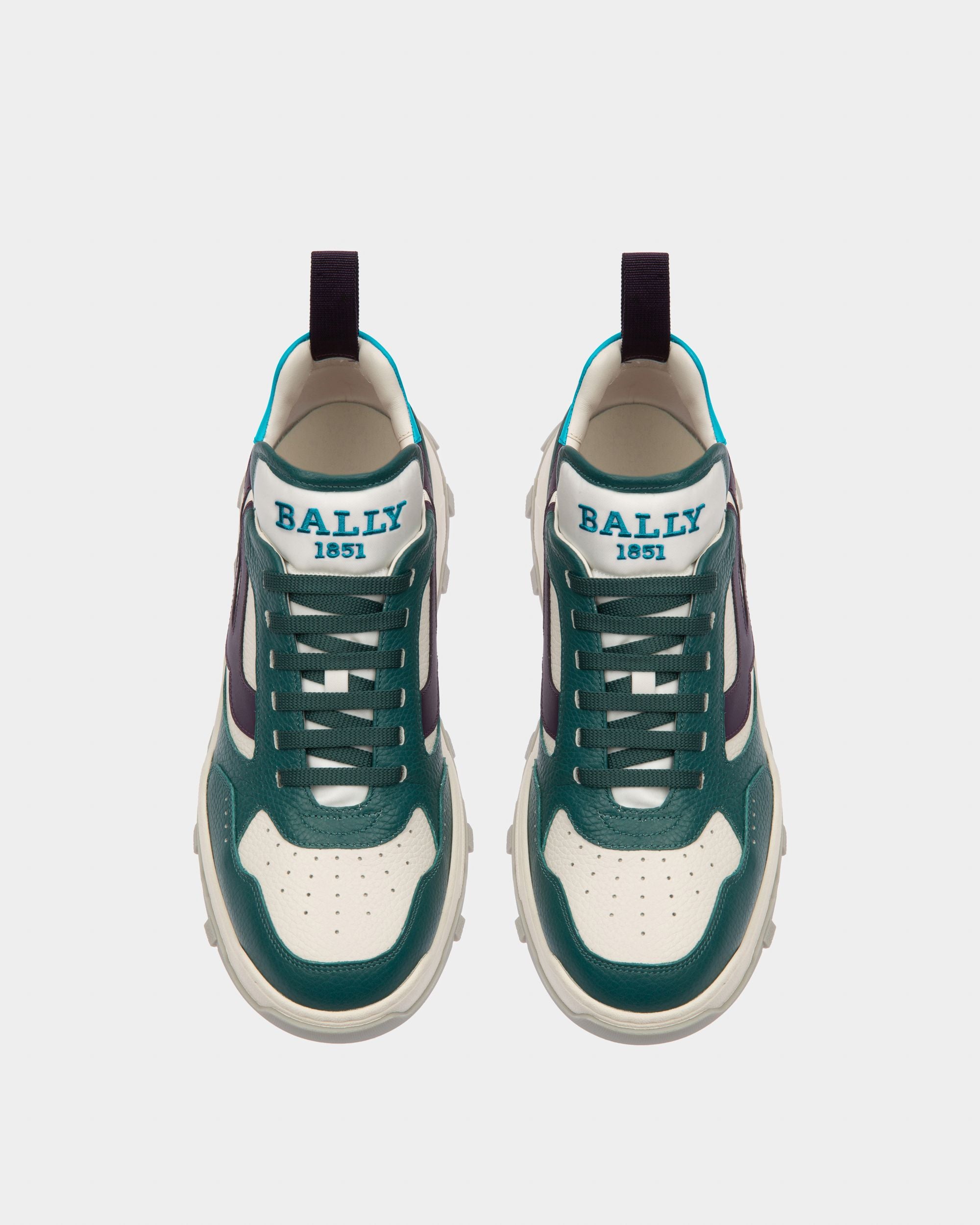 Holden Leather And Fabric Sneakers In Green And White - Men's - Bally - 02