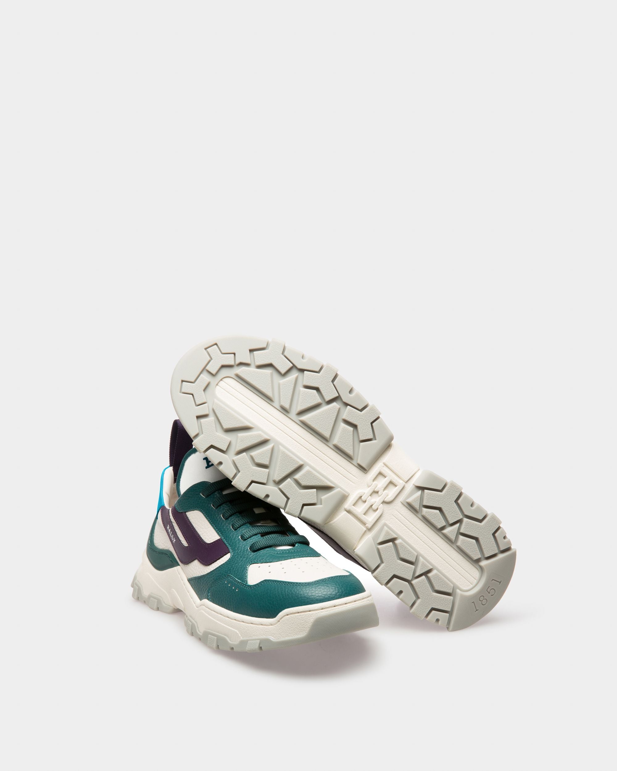 Holden Leather And Fabric Sneakers In Green And White - Men's - Bally - 05