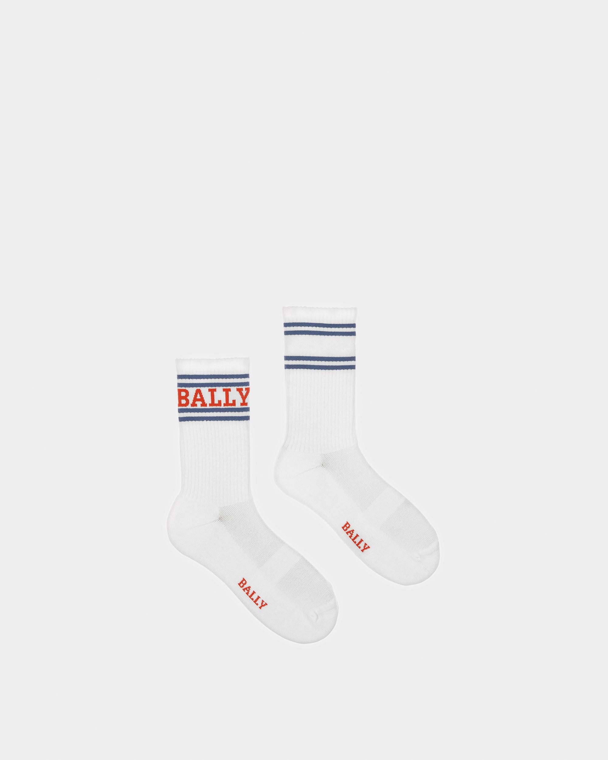Cotton Sport Socks In Navy And Red - Men's - Bally - 01