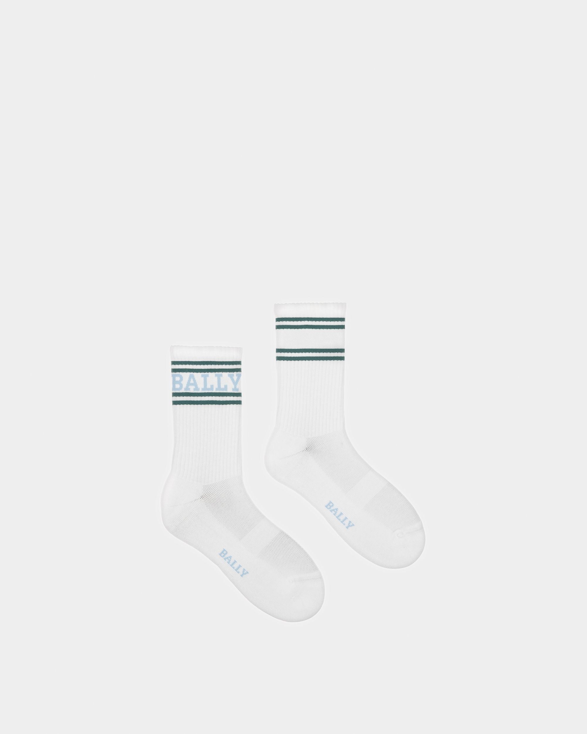 Cotton Sports Socks In Turqouise And Sage - Men's - Bally - 01