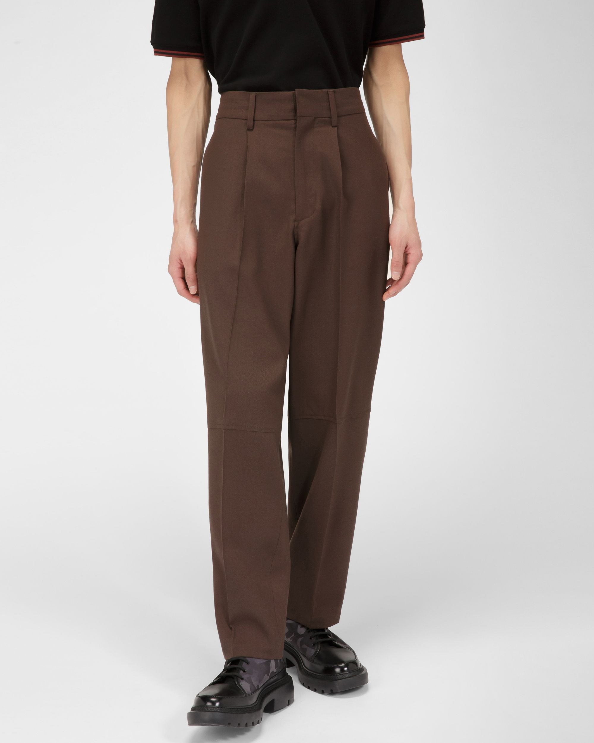Wool Trousers In Ebony Brown - Men's - Bally - 01