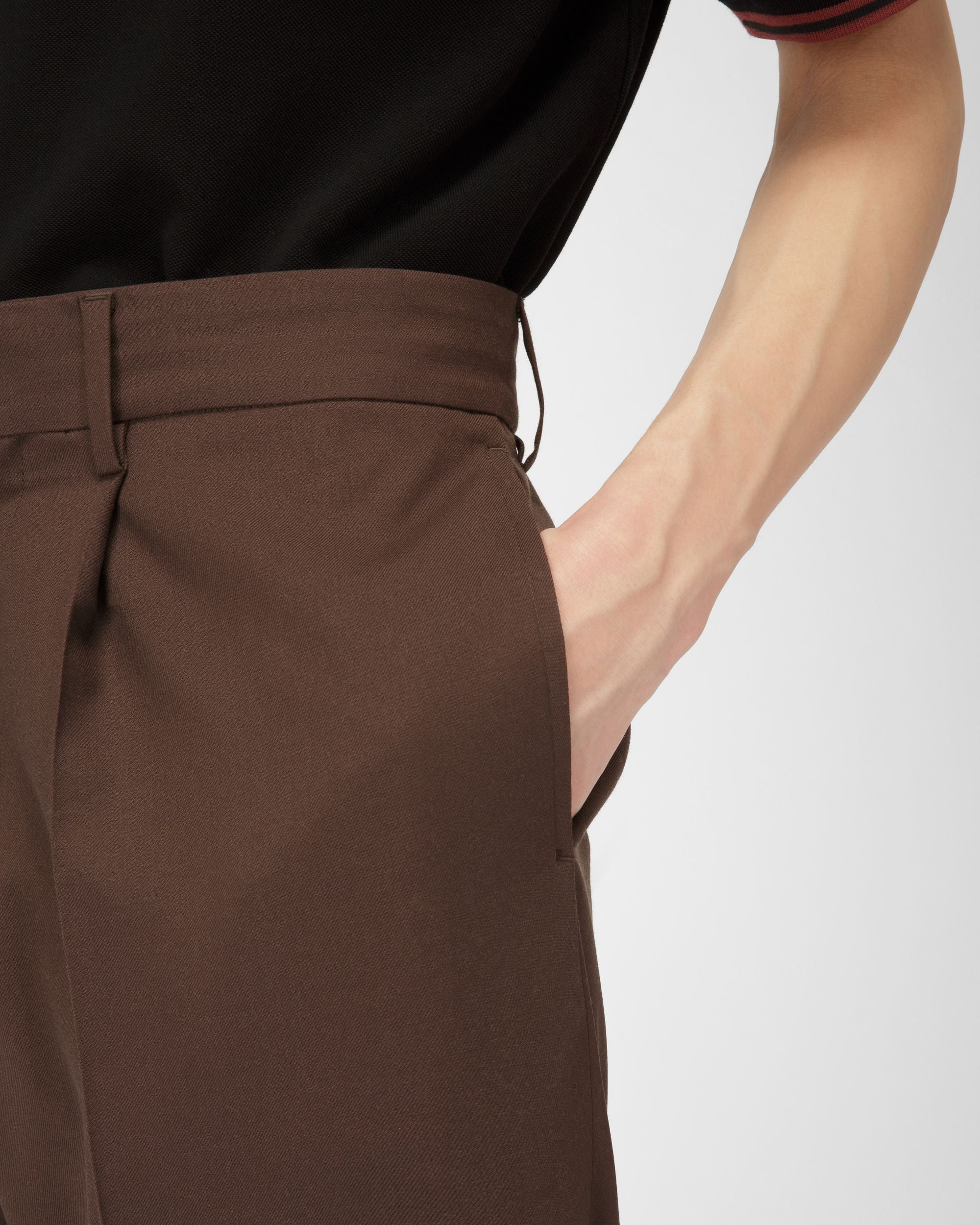 Wool Trousers In Ebony Brown - Men's - Bally - 02