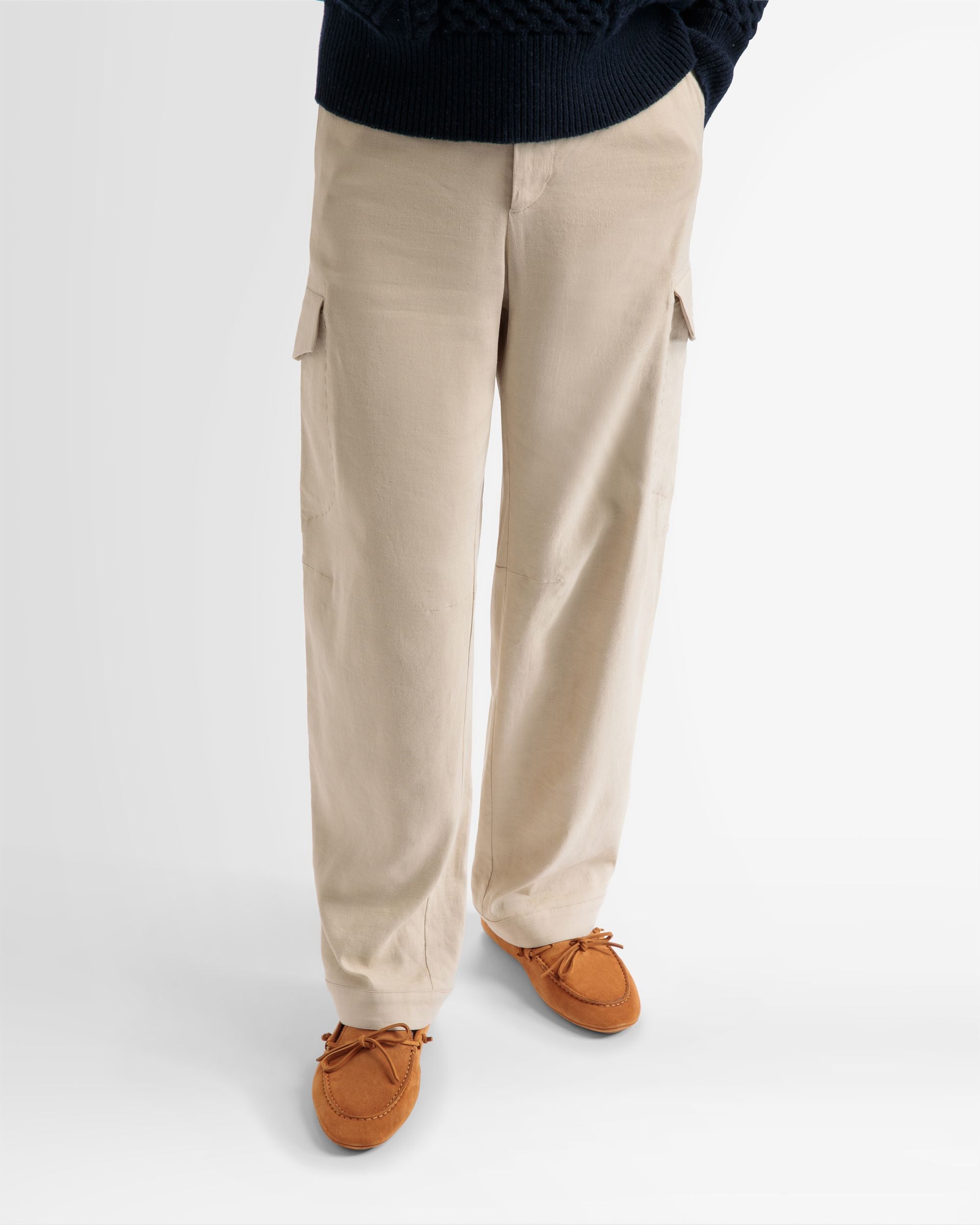 Linen Straight Pants In Beige - Men's - Bally - 02