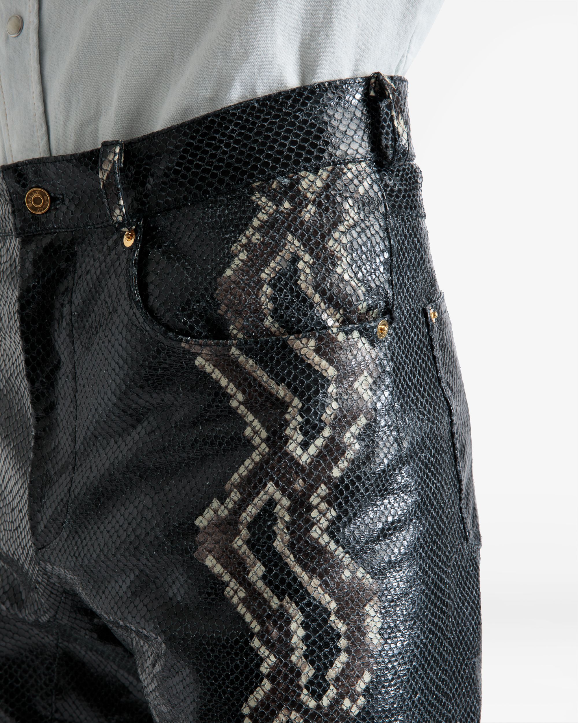Straight Pants In Black Printed Leather - Men's - Bally - 03
