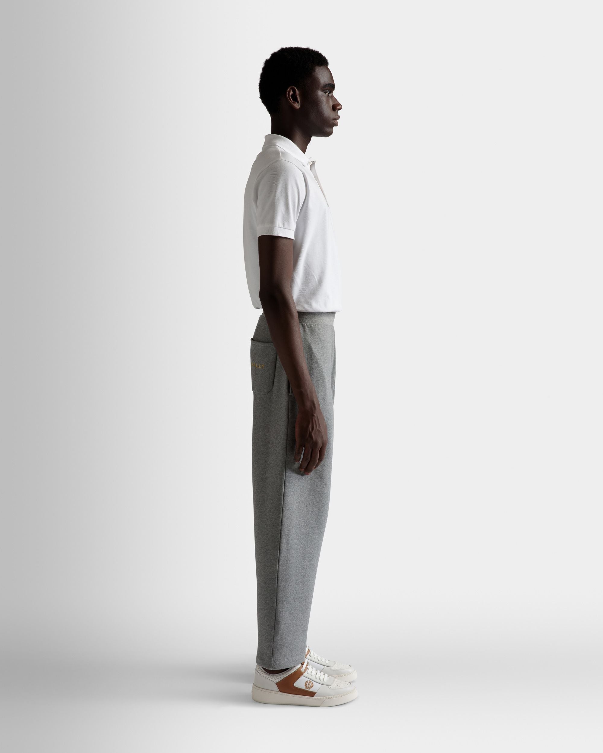 Drawstring Sweatpants In Gray Melange Cotton - Men's - Bally - 05
