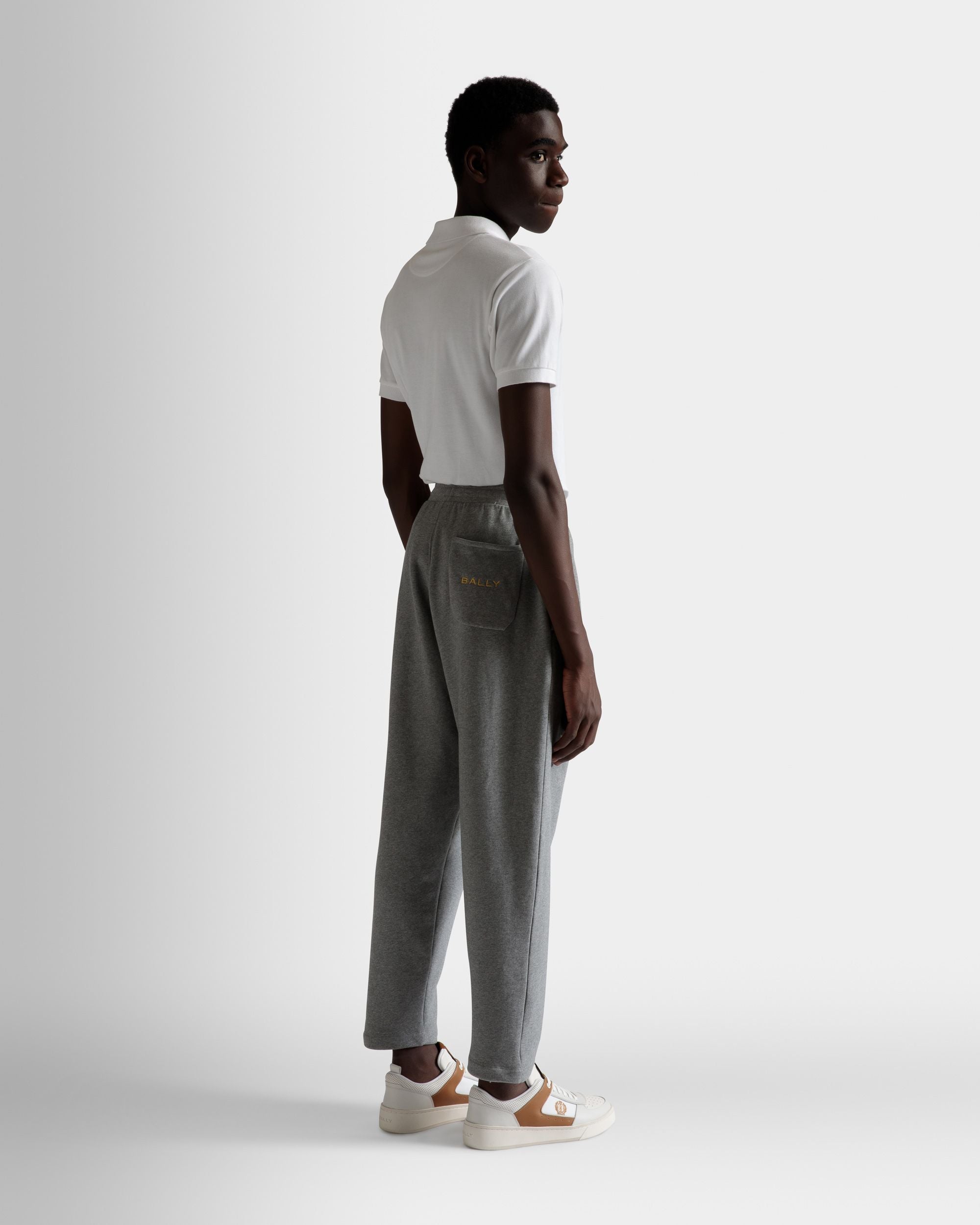 Drawstring Sweatpants In Gray Melange Cotton - Men's - Bally - 06