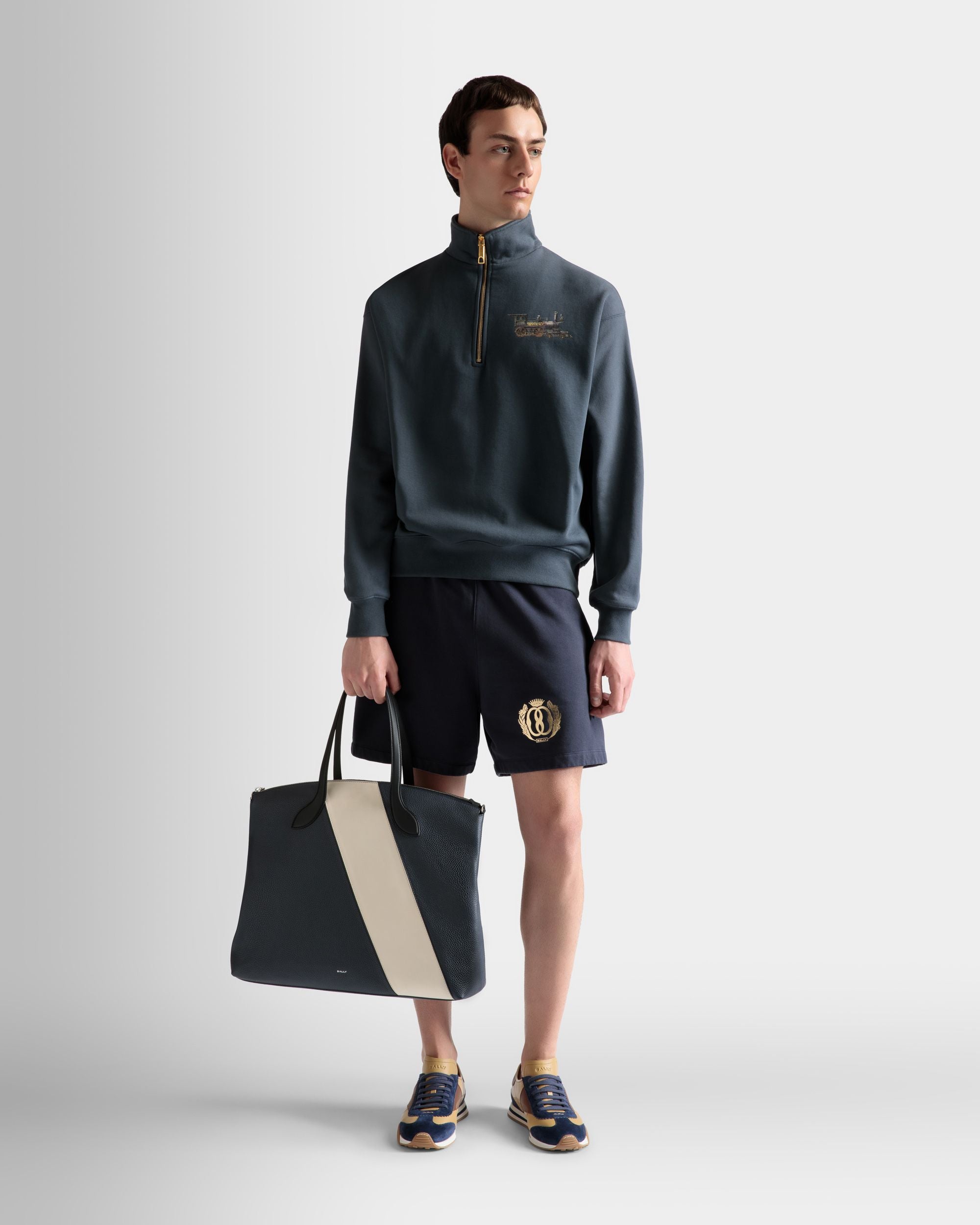 Sweatpant Shorts In Midnight Cotton - Men's - Bally - 02