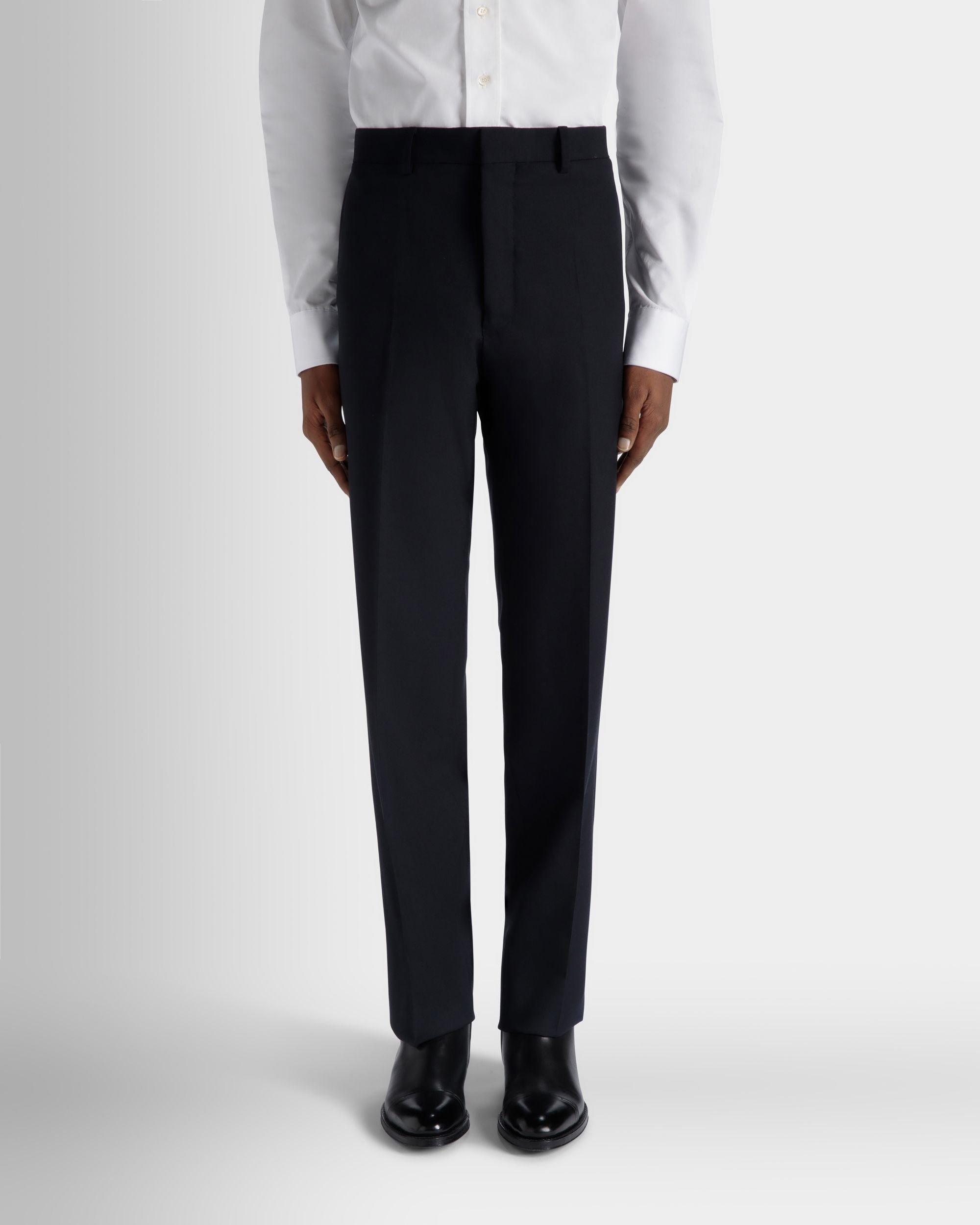 Adrien Brody Travel Collection Pleated Pants In Navy Blue Wool - Men's - Bally - 03