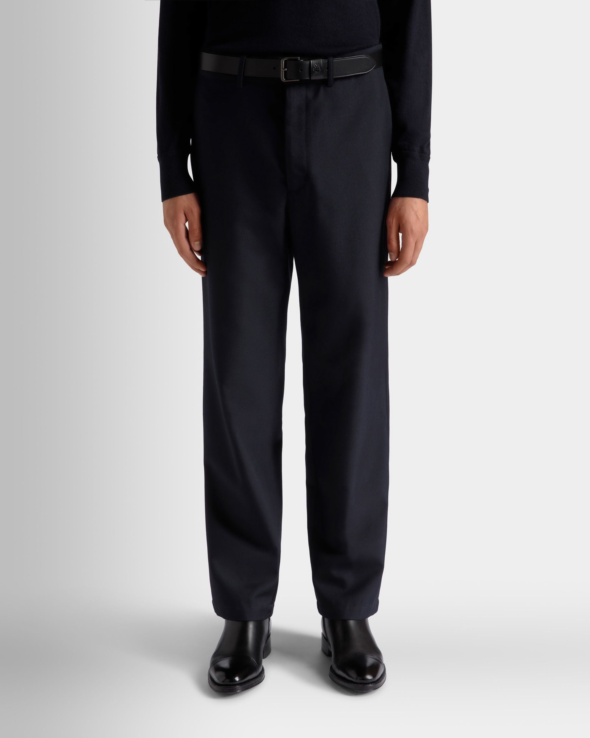 Adrien Brody Travel Collection Chino Pants In Navy Blue Wool Blend - Men's - Bally - 03